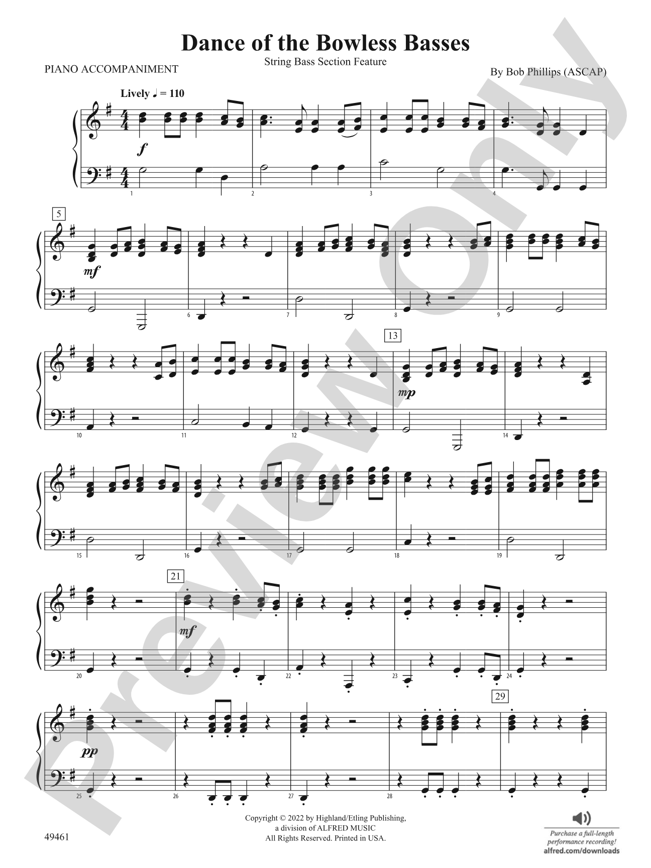 Dance of the Bowless Basses: Piano Accompaniment