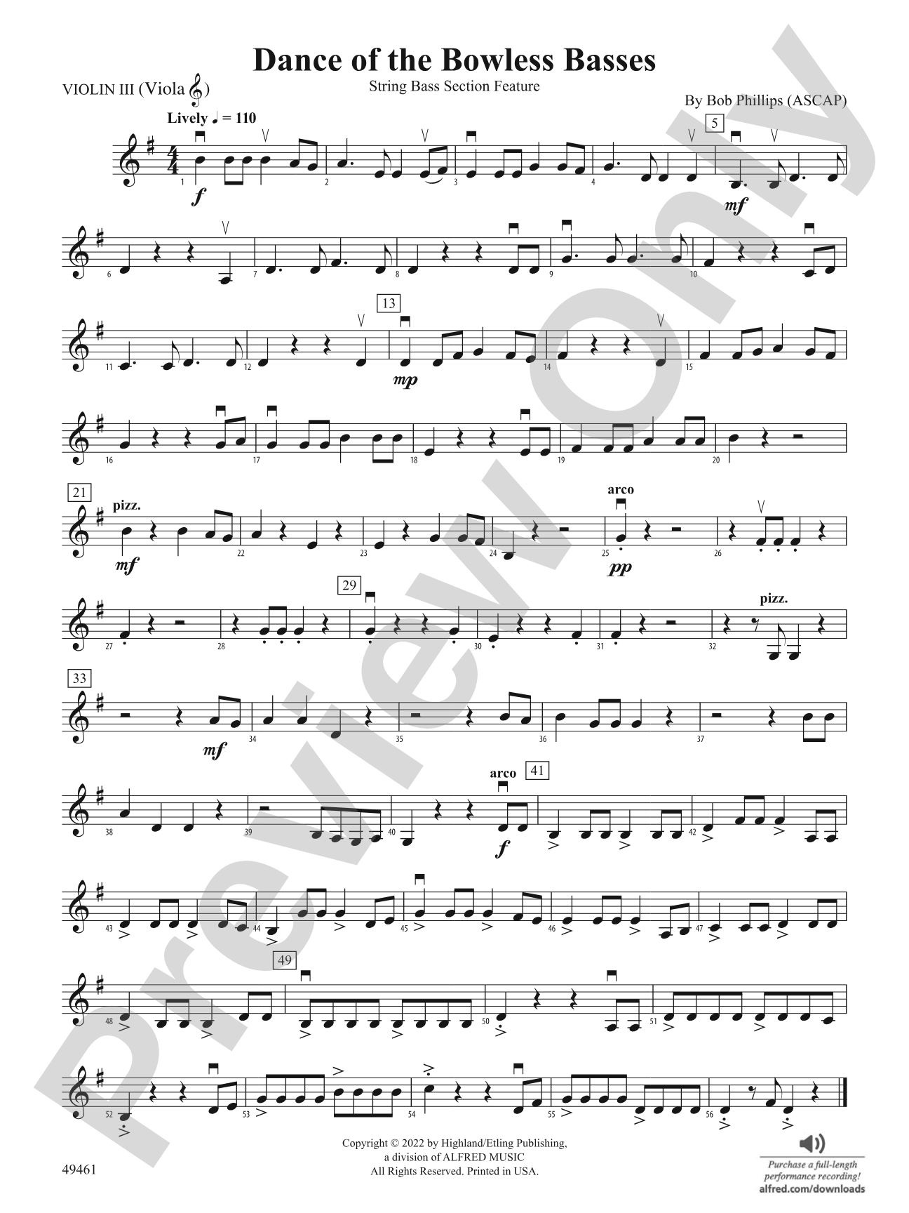 Dance of the Bowless Basses: 3rd Violin (Viola [TC])