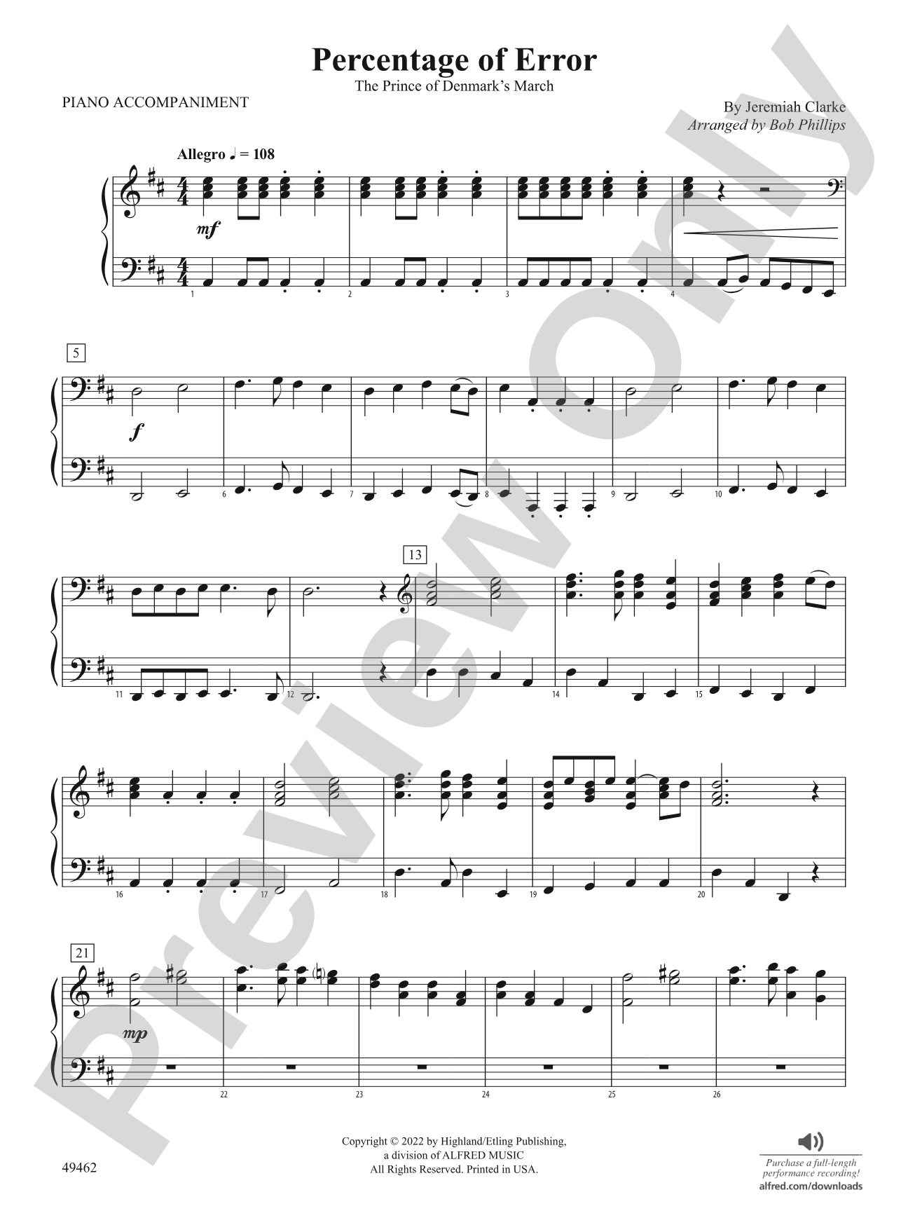 Percentage of Error: Piano Accompaniment