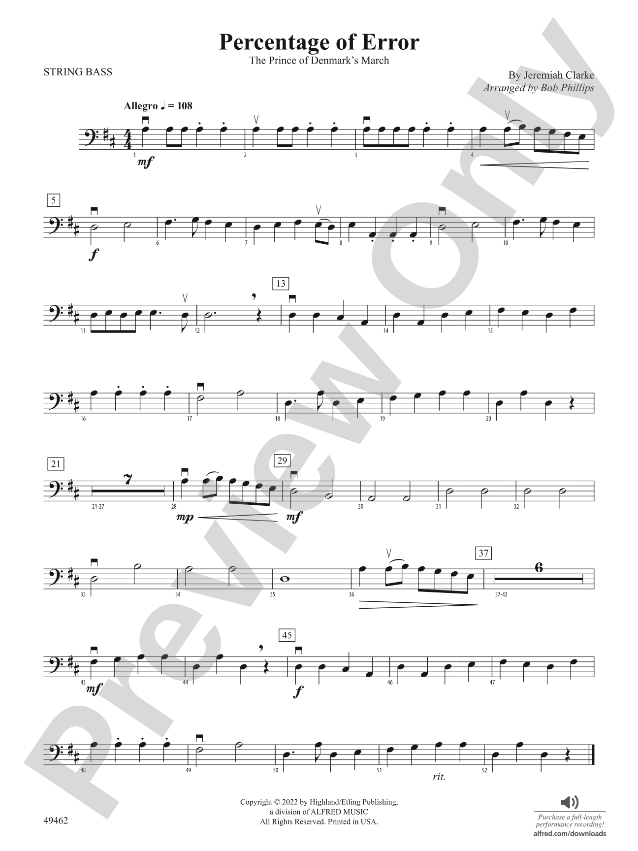 Percentage of Error: String Bass