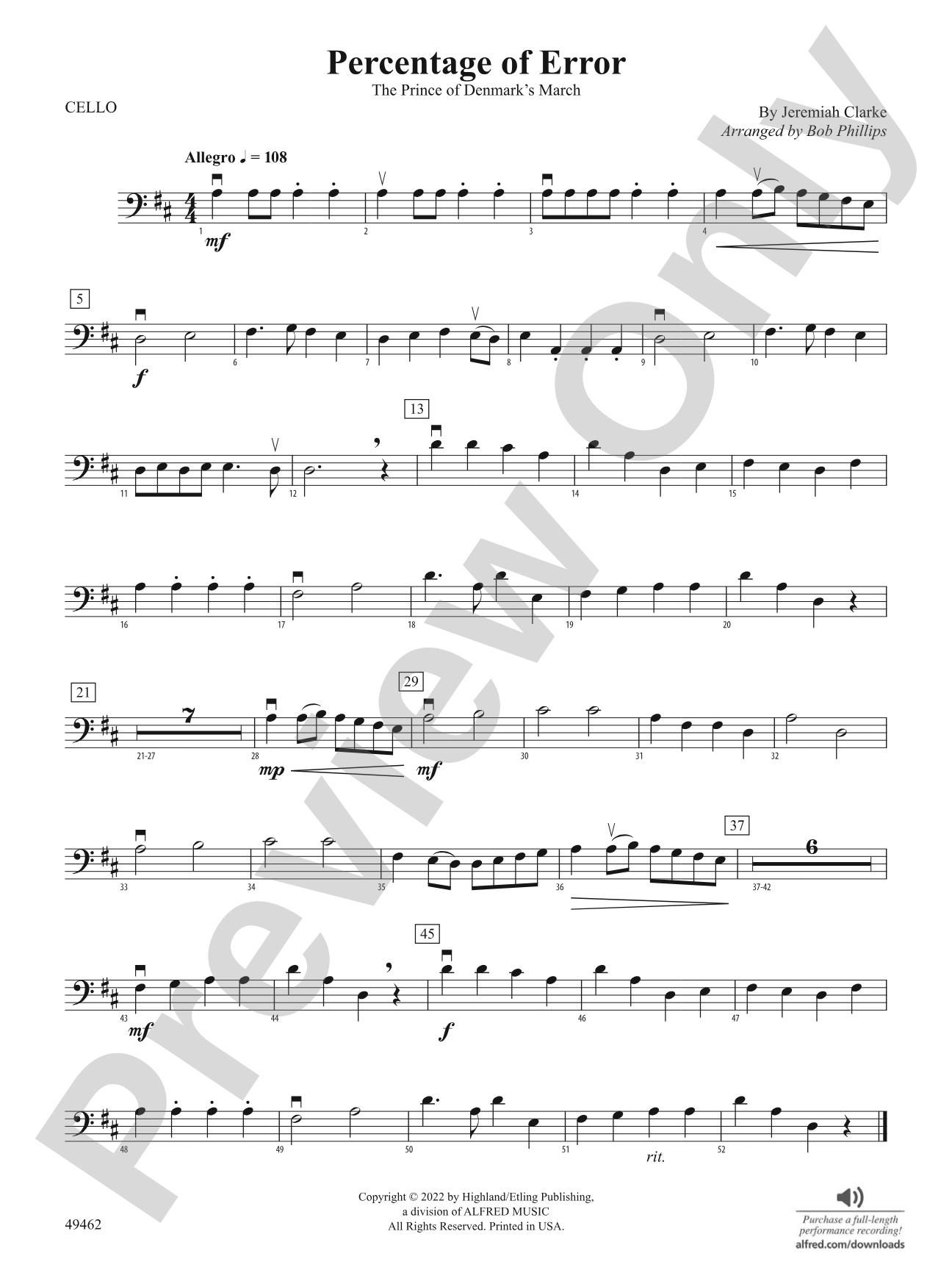 Percentage of Error: Cello