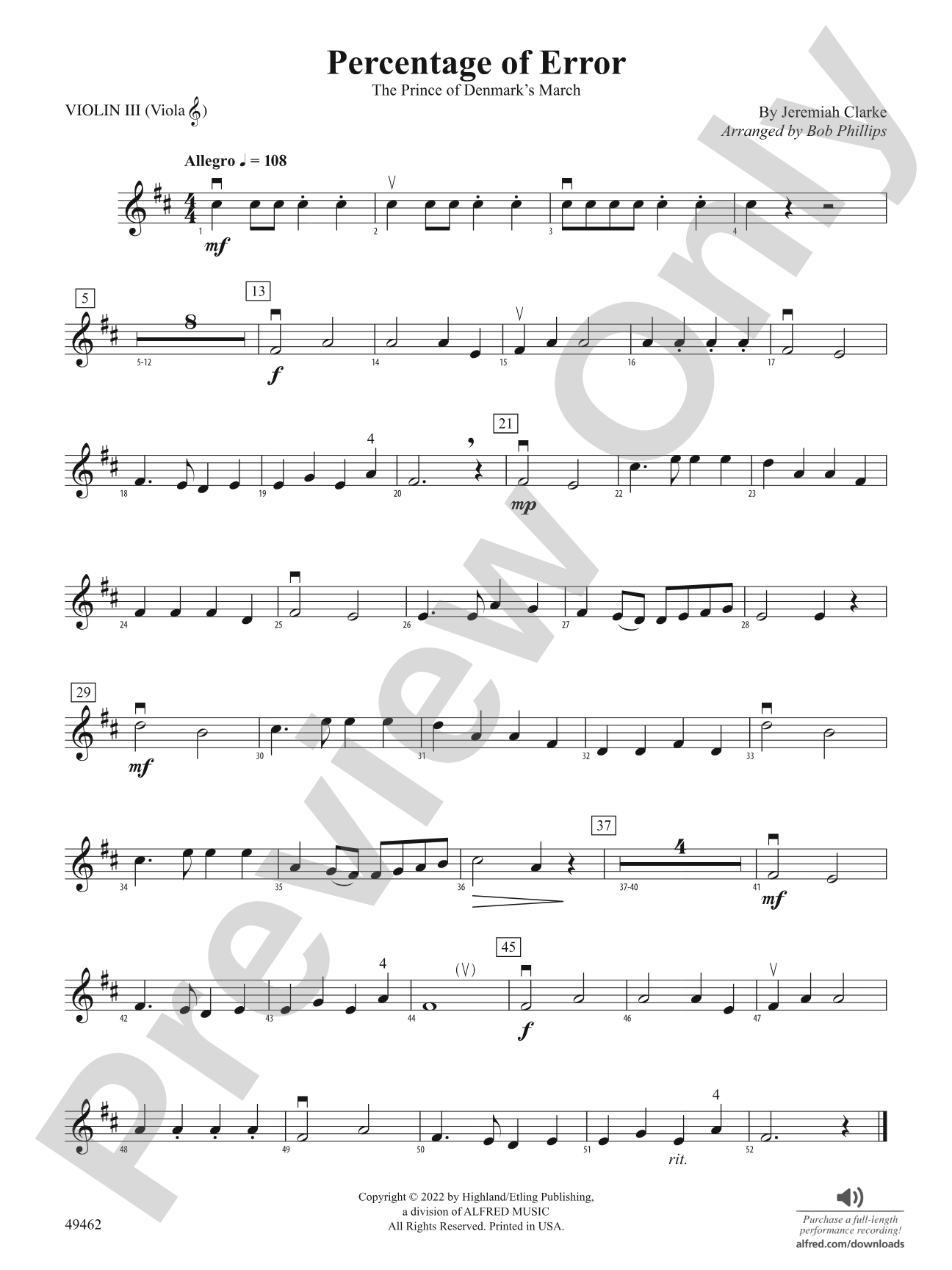 Percentage of Error: 3rd Violin (Viola [TC])
