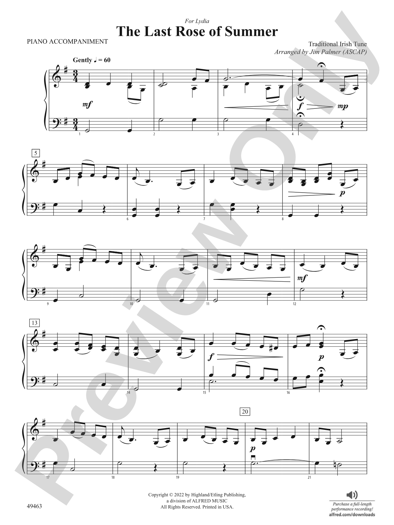 The Last Rose of Summer: Piano Accompaniment