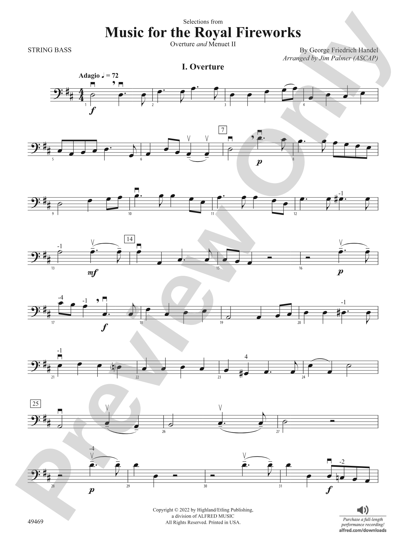 Selections from Music for the Royal Fireworks: String Bass