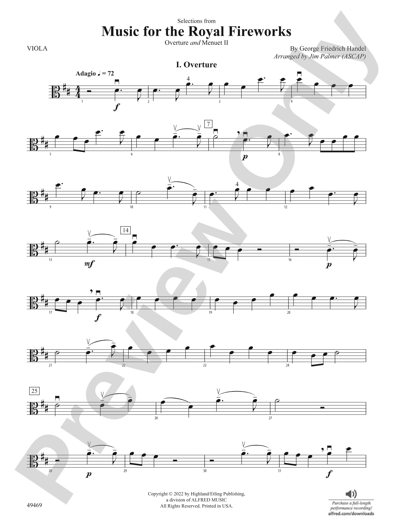 Selections from Music for the Royal Fireworks: Viola