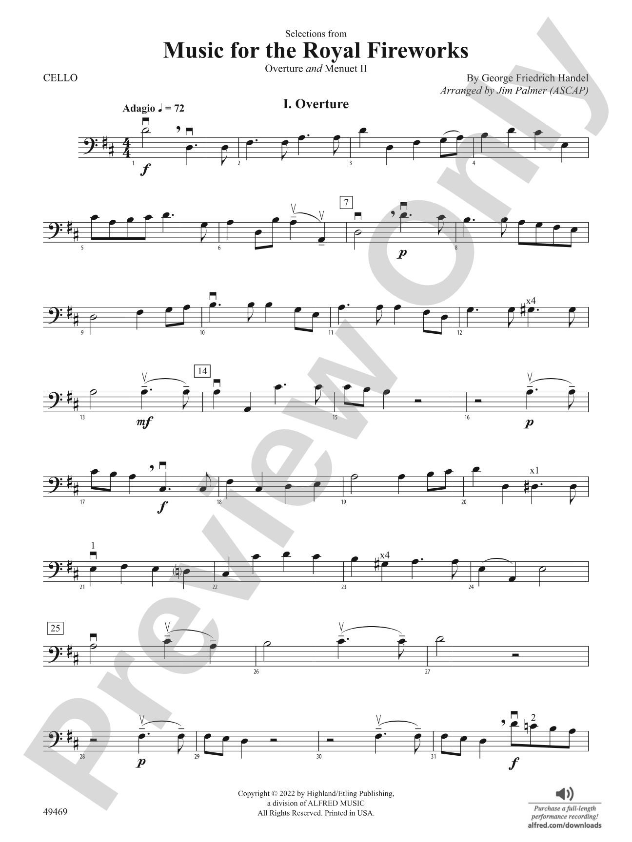 Selections from Music for the Royal Fireworks: Cello