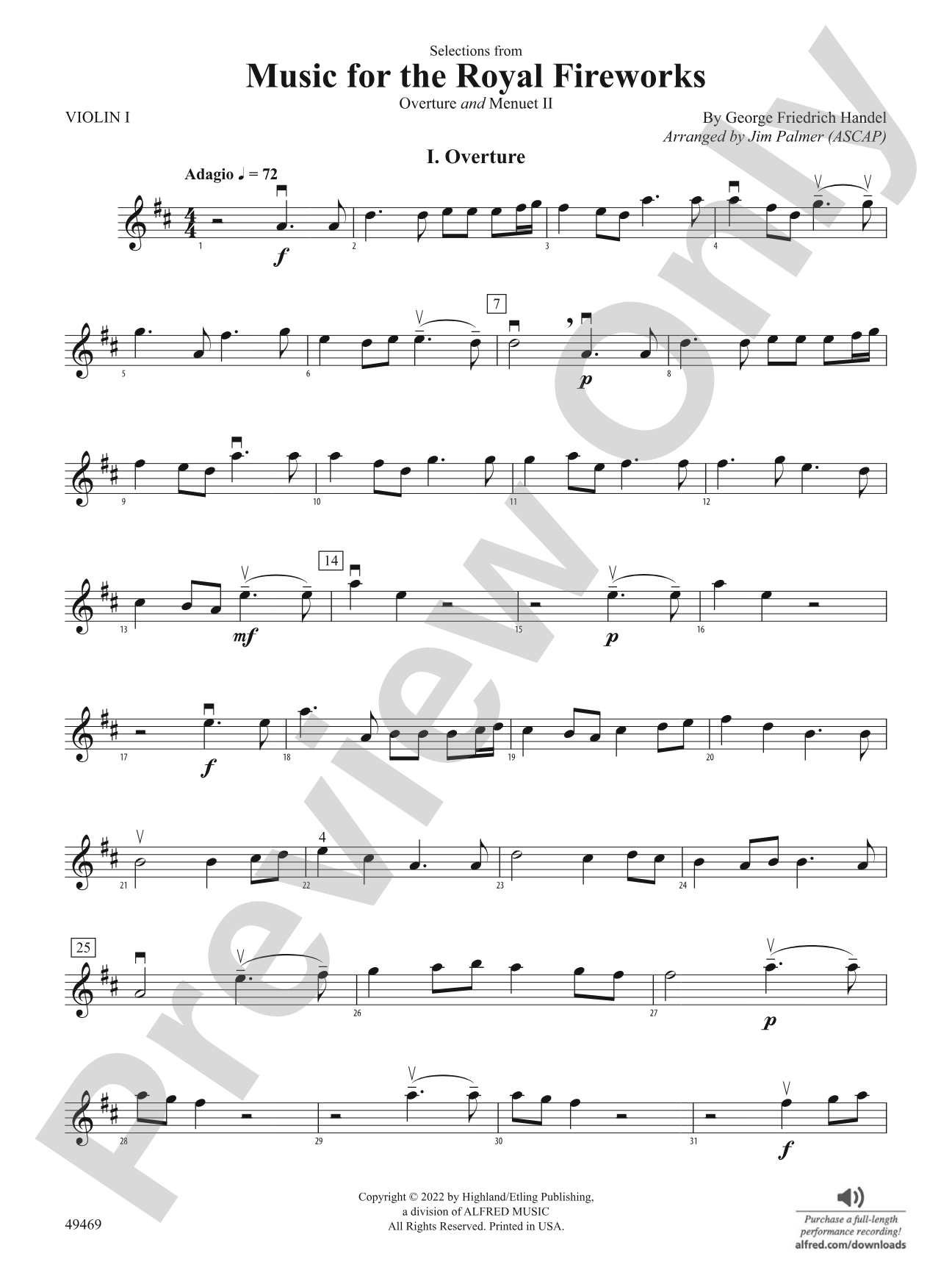 Selections from Music for the Royal Fireworks: 1st Violin