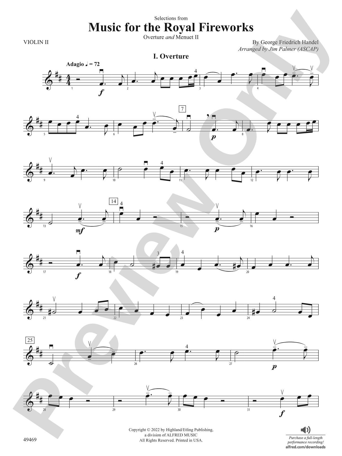Selections from Music for the Royal Fireworks: 2nd Violin