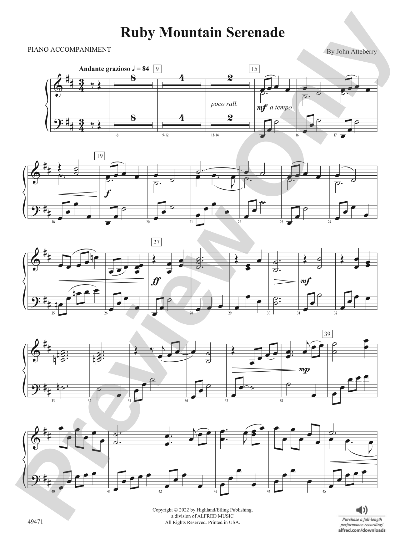Ruby Mountain Serenade: Piano Accompaniment