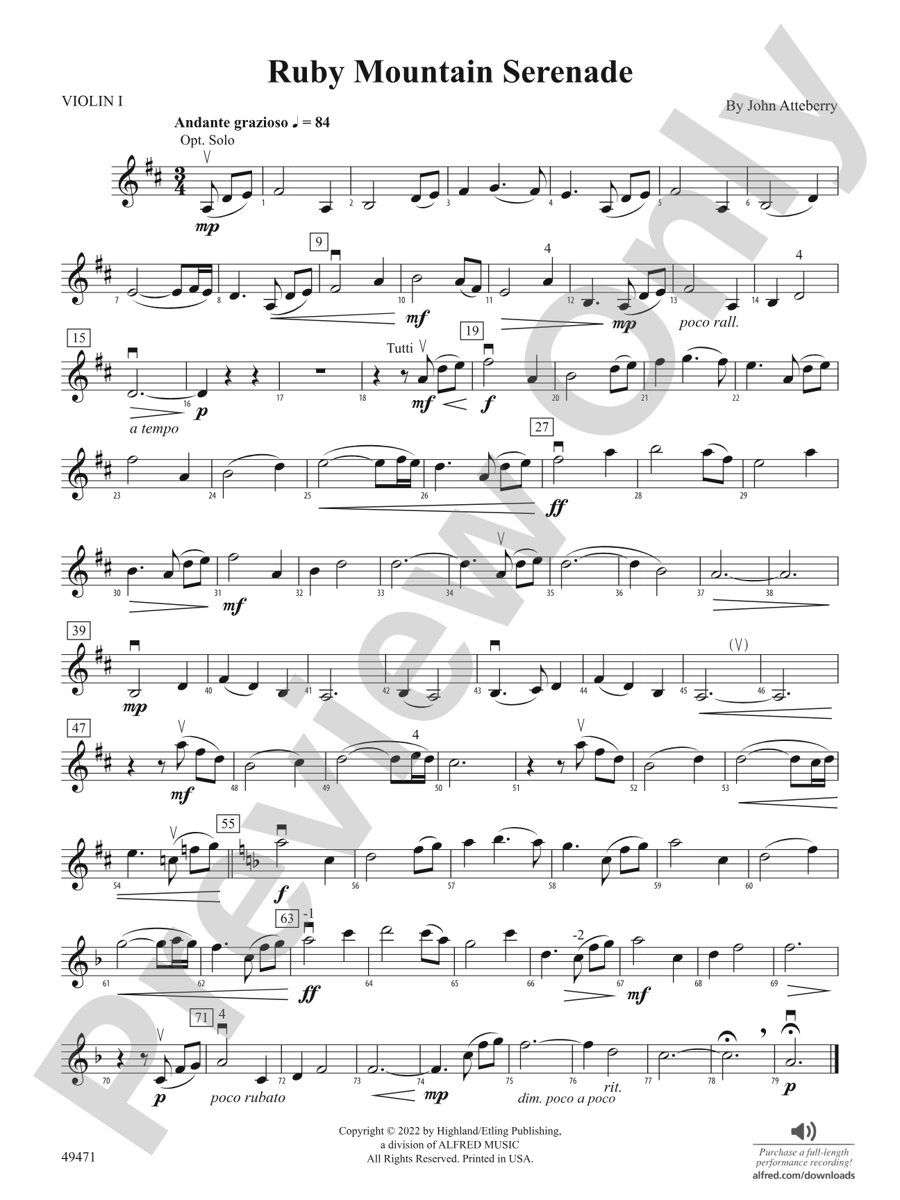 Ruby Mountain Serenade: 1st Violin