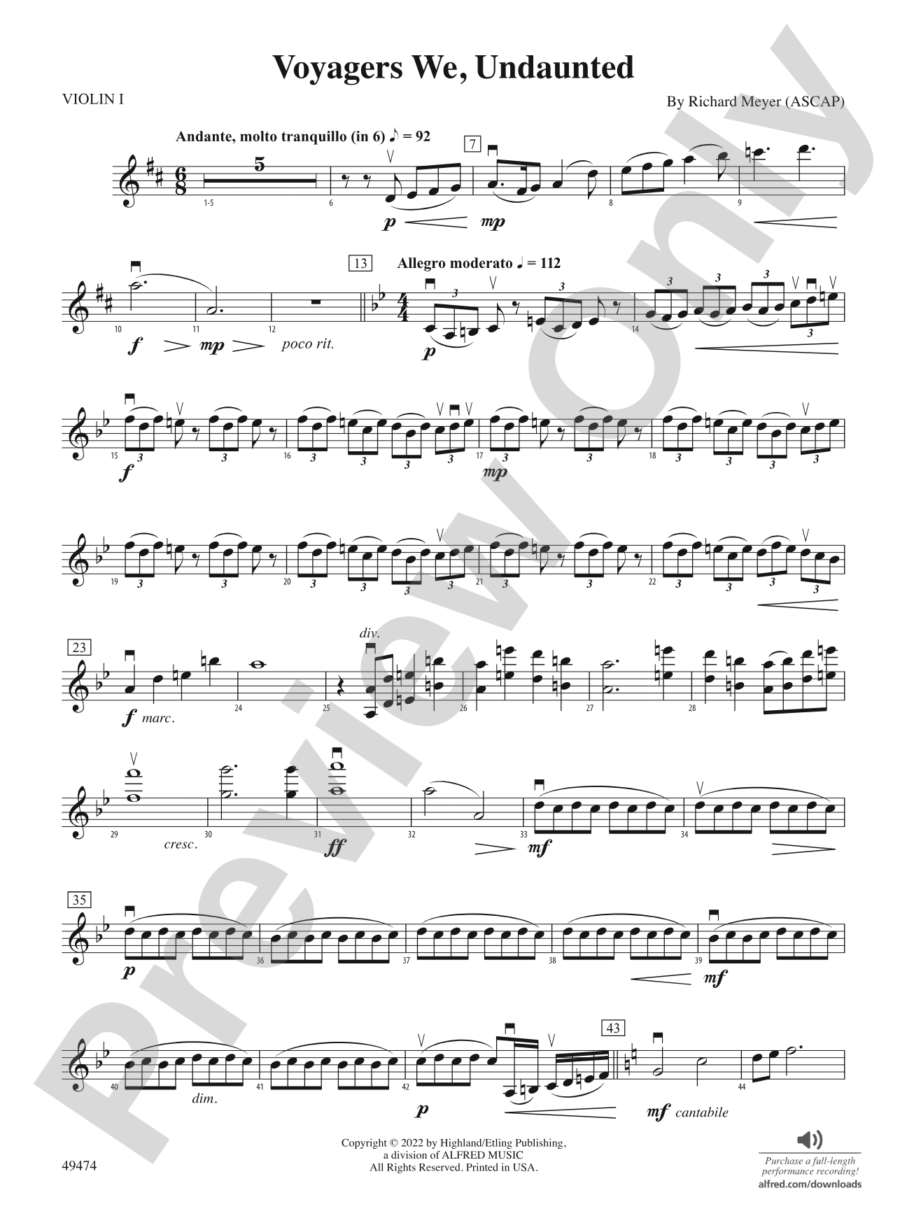 Voyagers We, Undaunted: 1st Violin