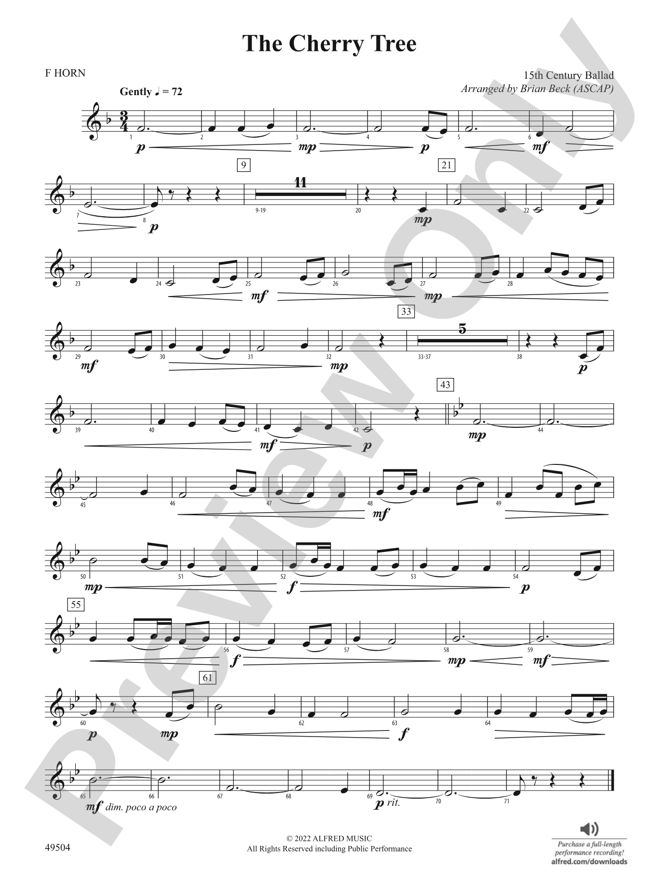 The Cherry Tree: 1st F Horn
