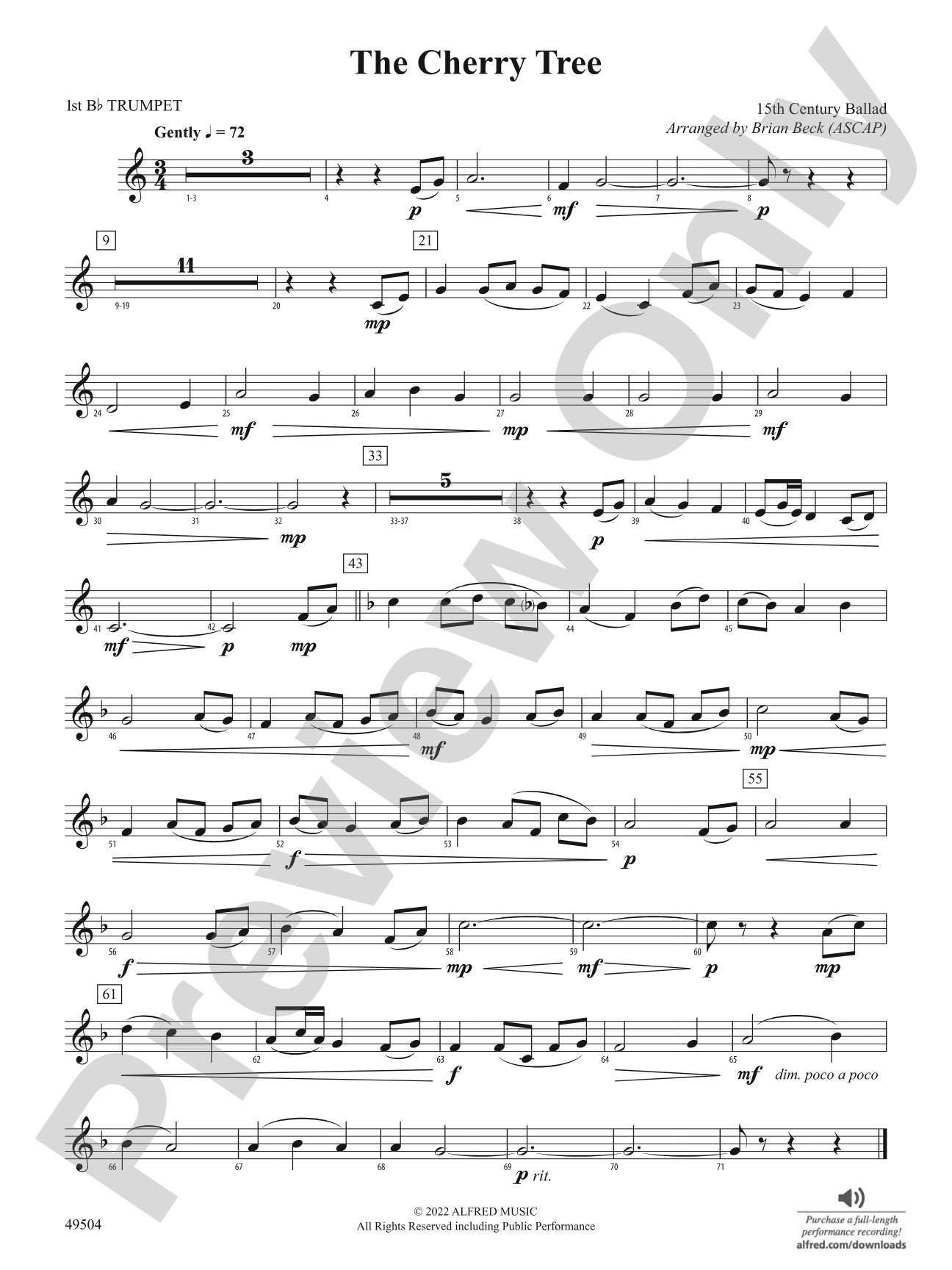 The Cherry Tree: 1st B-flat Trumpet