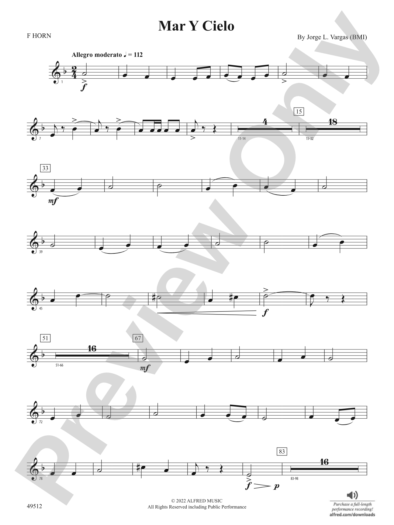 Mar Y Cielo: 1st F Horn
