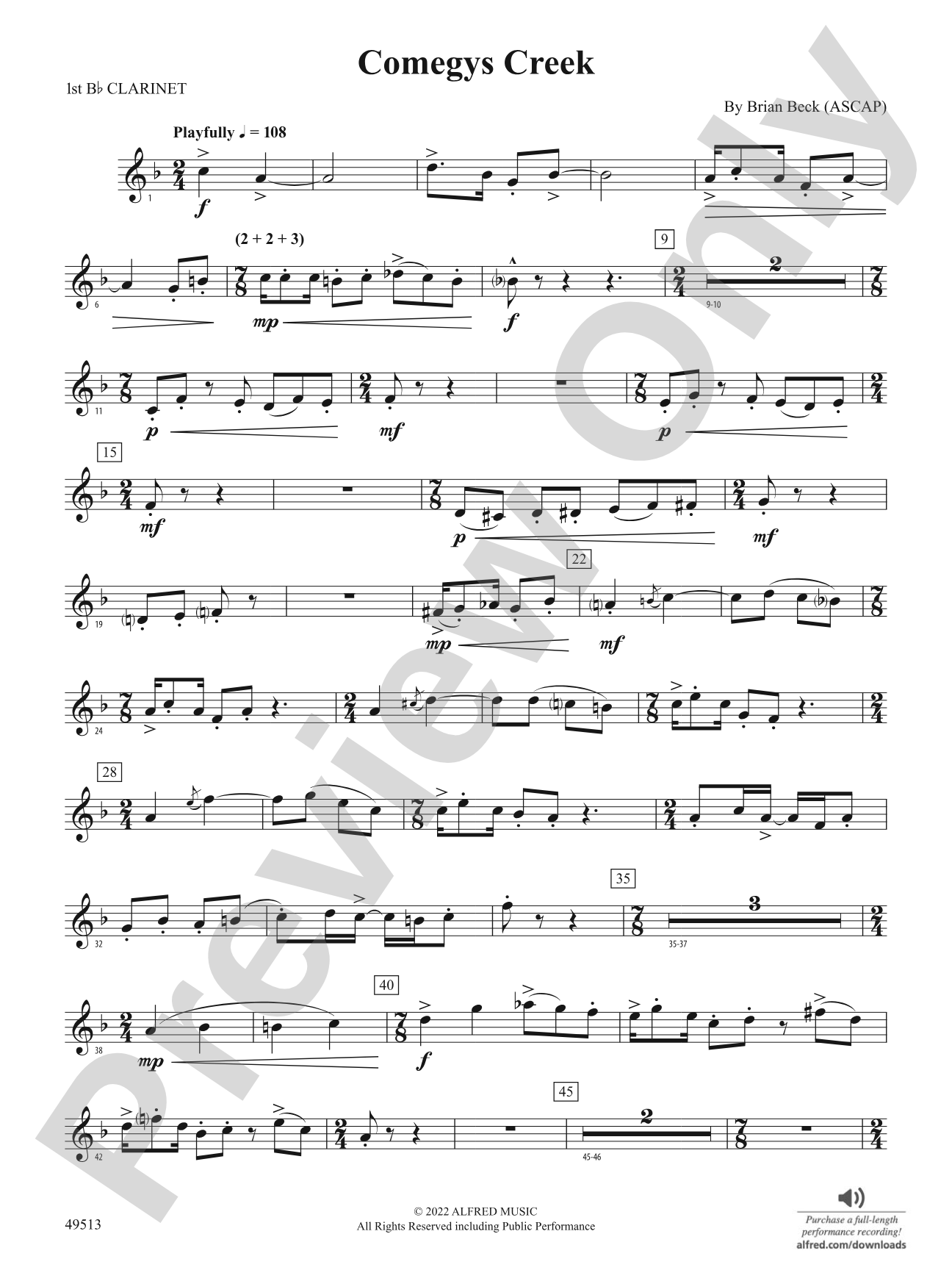 Comegys Creek: 1st B-flat Clarinet