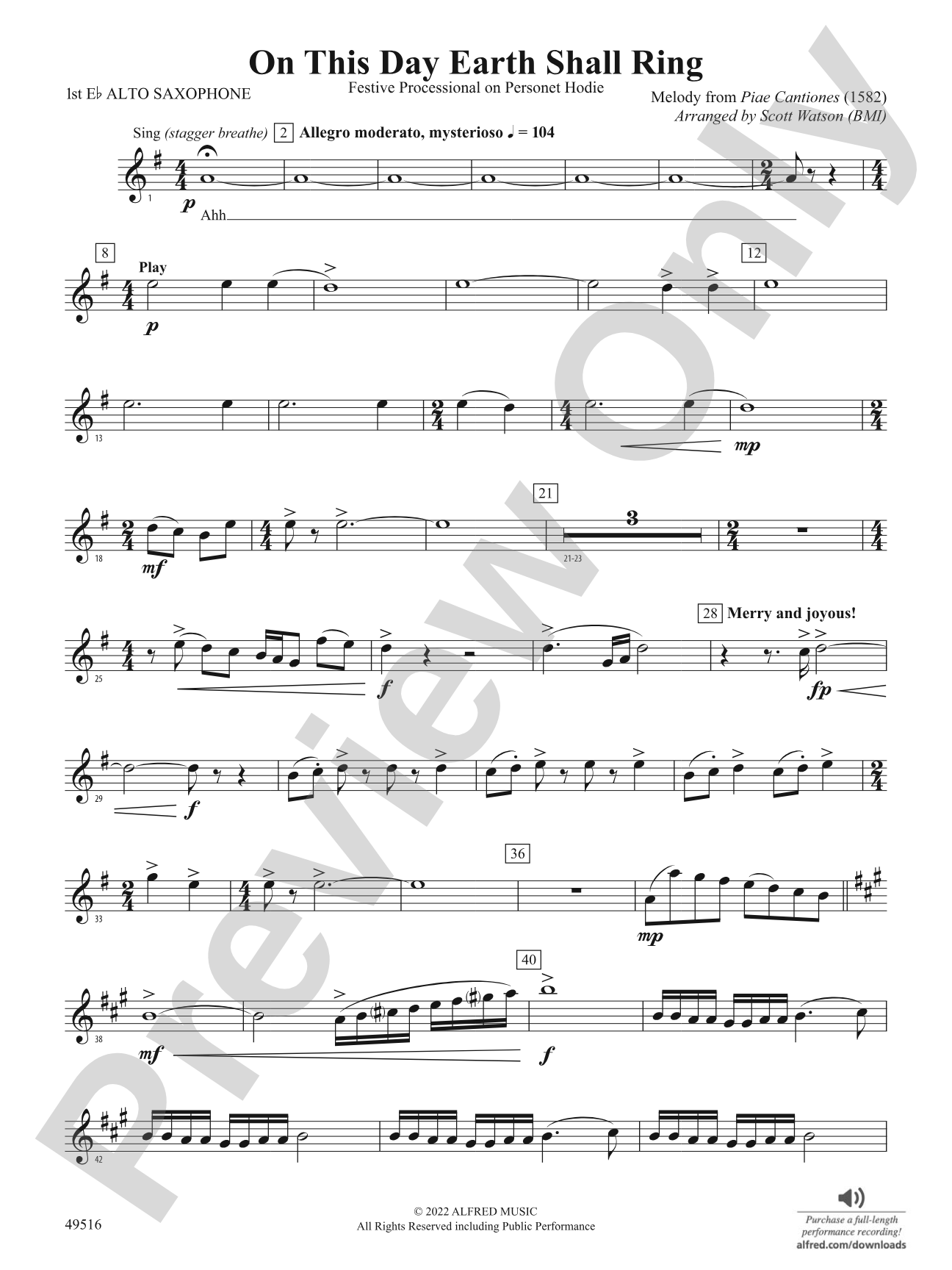 On This Day Earth Shall Ring: E-flat Alto Saxophone