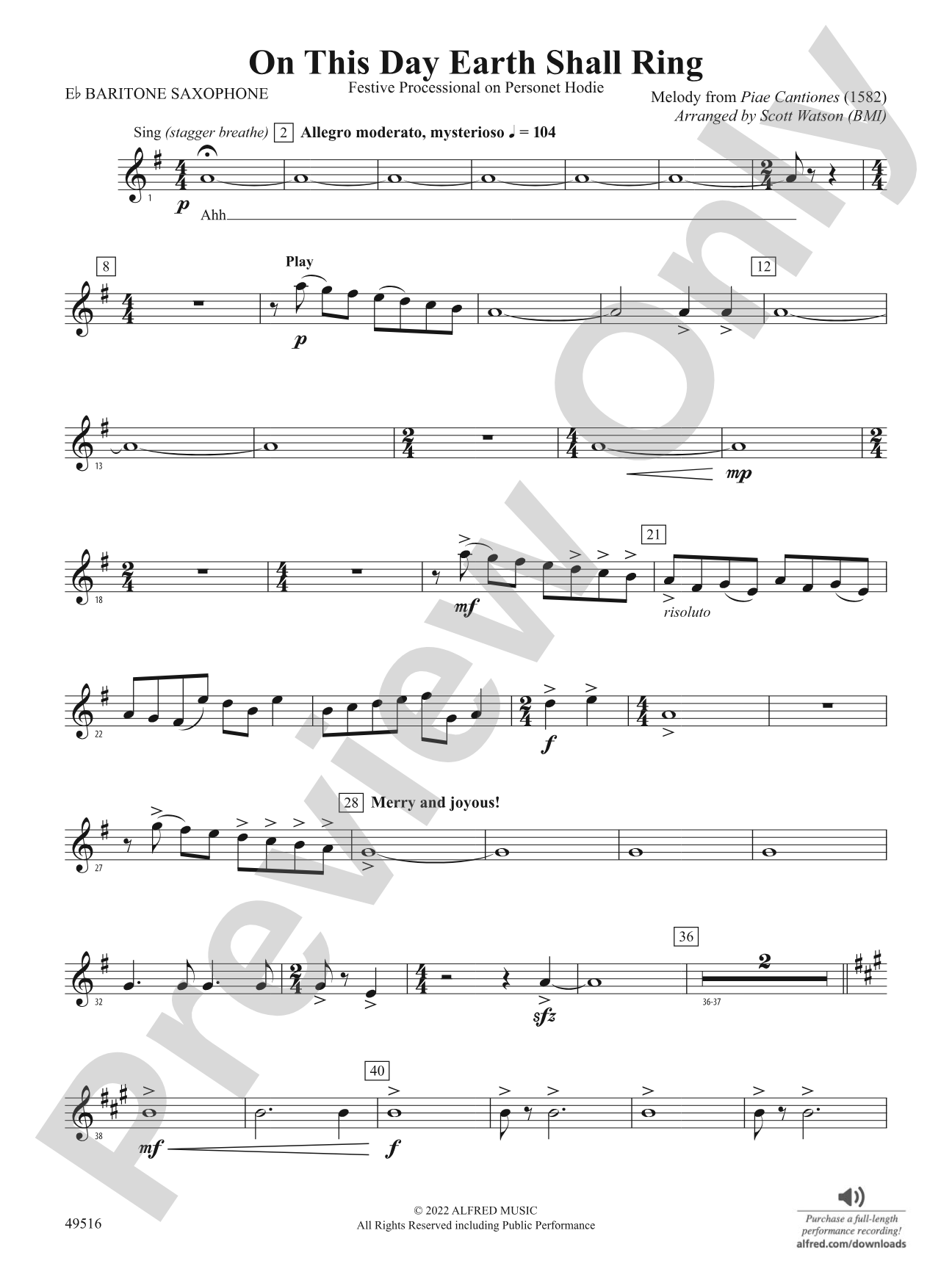 On This Day Earth Shall Ring: E-flat Baritone Saxophone