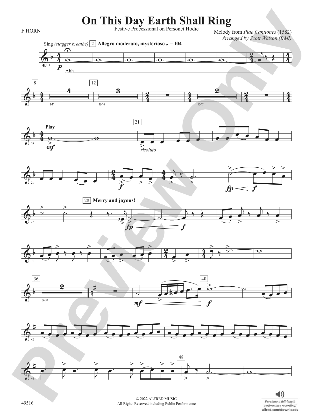 On This Day Earth Shall Ring: 1st F Horn