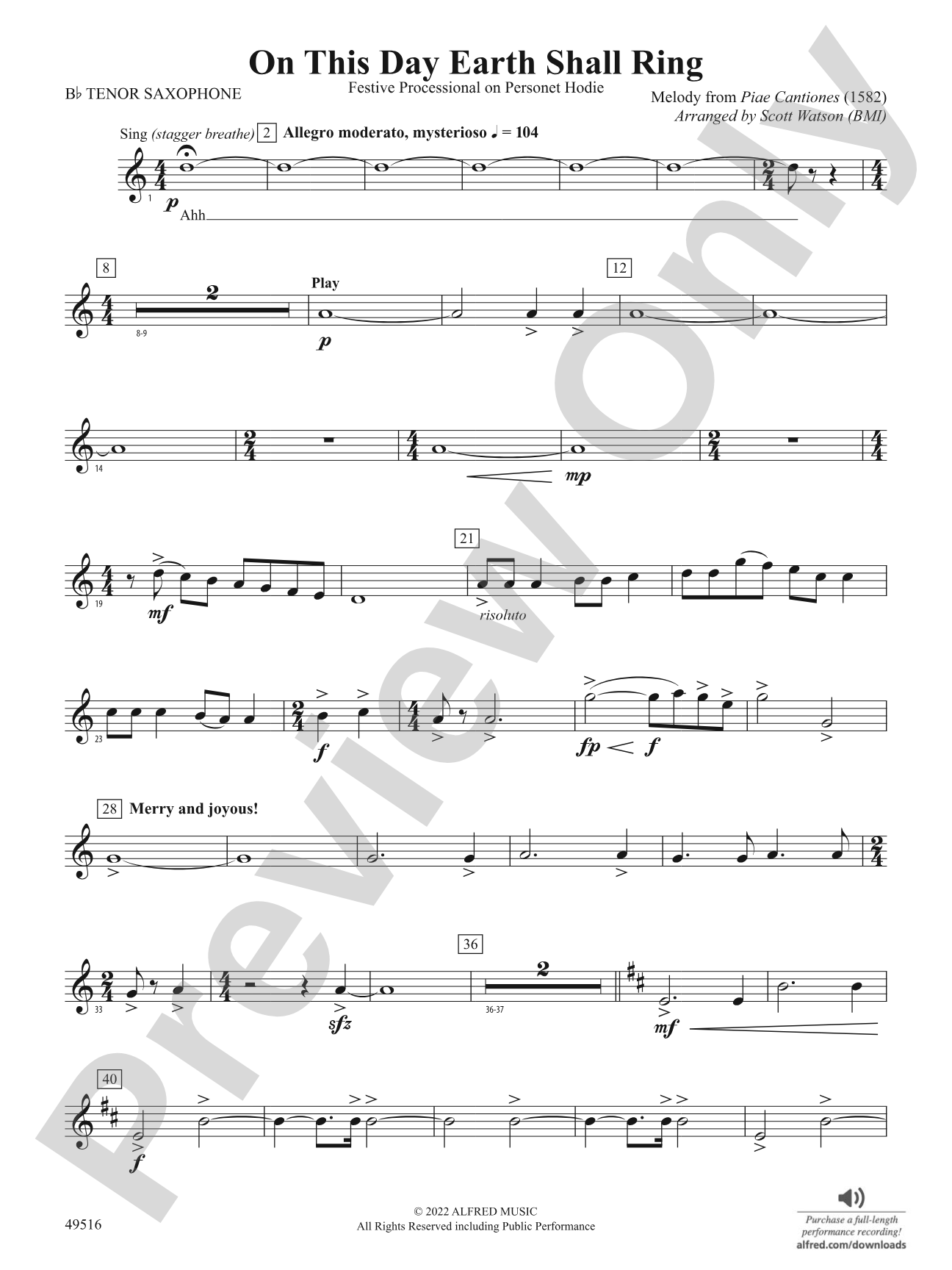 On This Day Earth Shall Ring: B-flat Tenor Saxophone