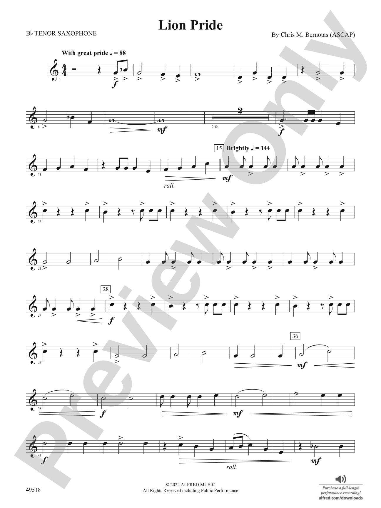 Lion Pride: B-flat Tenor Saxophone
