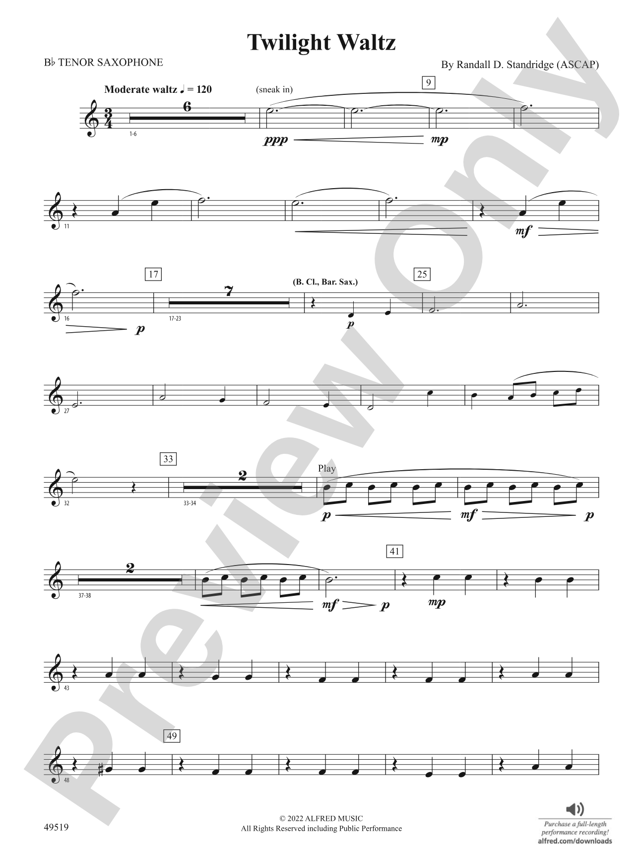 Twilight Waltz: B-flat Tenor Saxophone