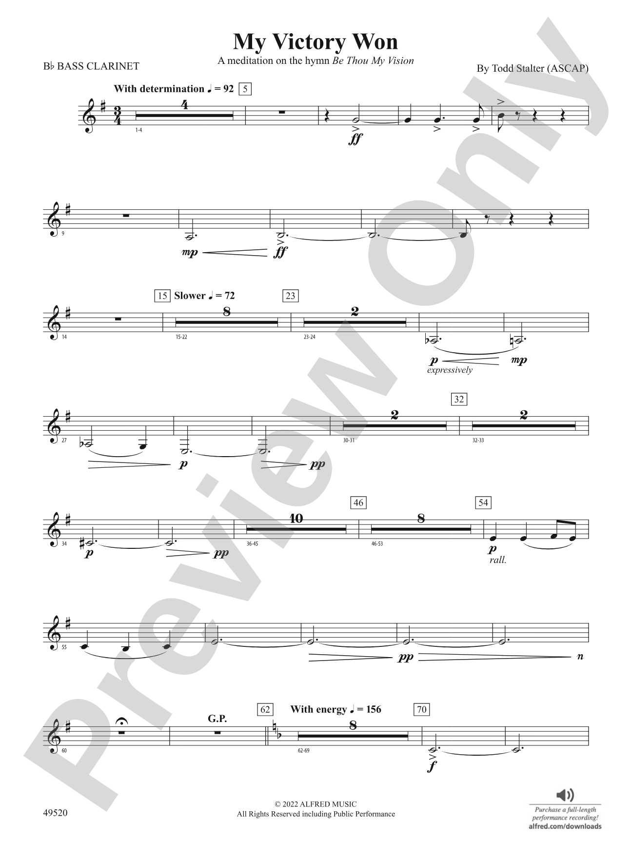 My Victory Won: B-flat Bass Clarinet