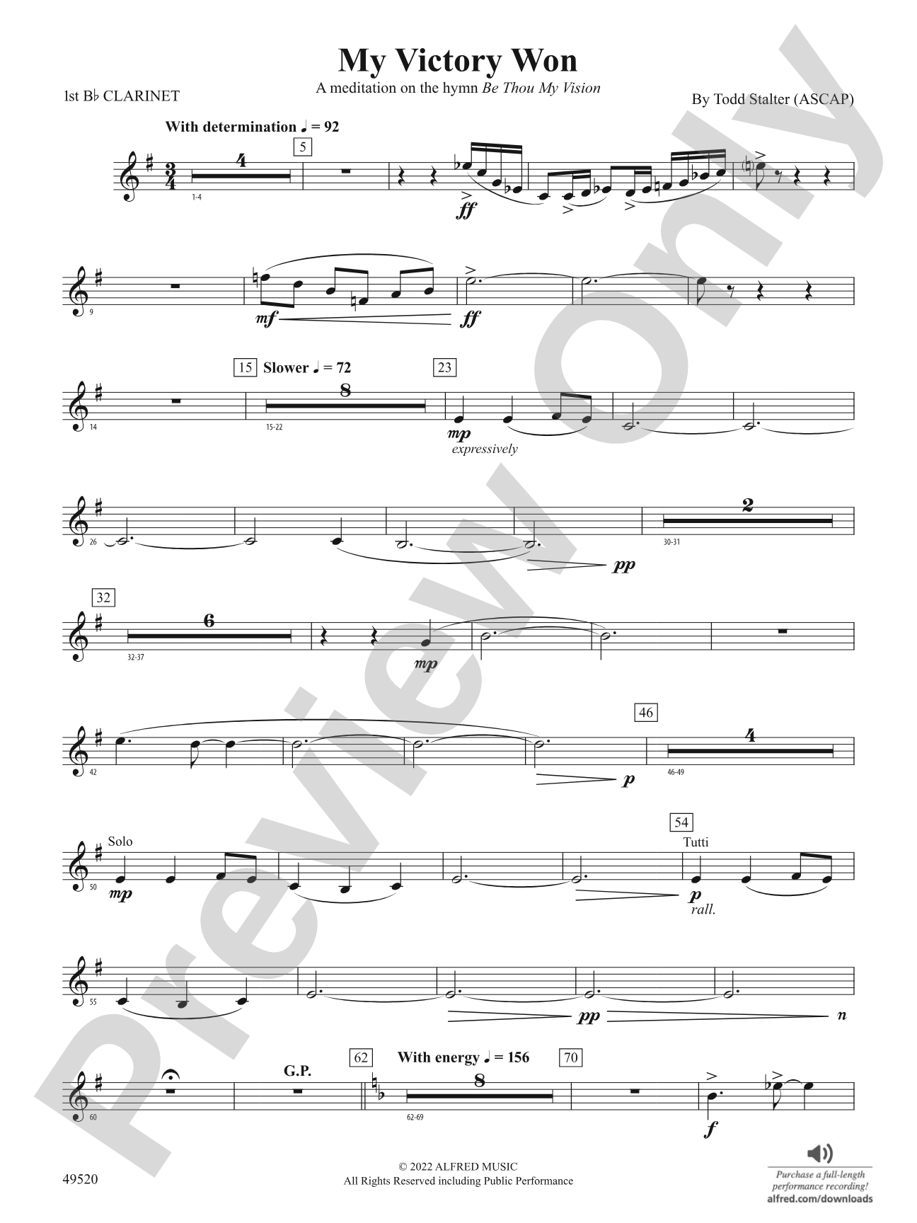 My Victory Won: 1st B-flat Clarinet
