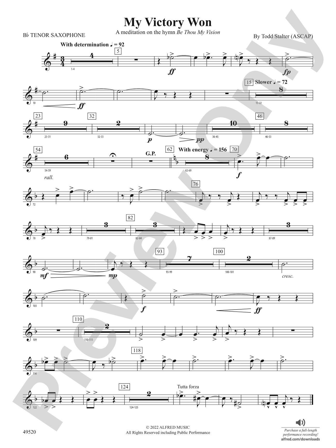 My Victory Won: B-flat Tenor Saxophone