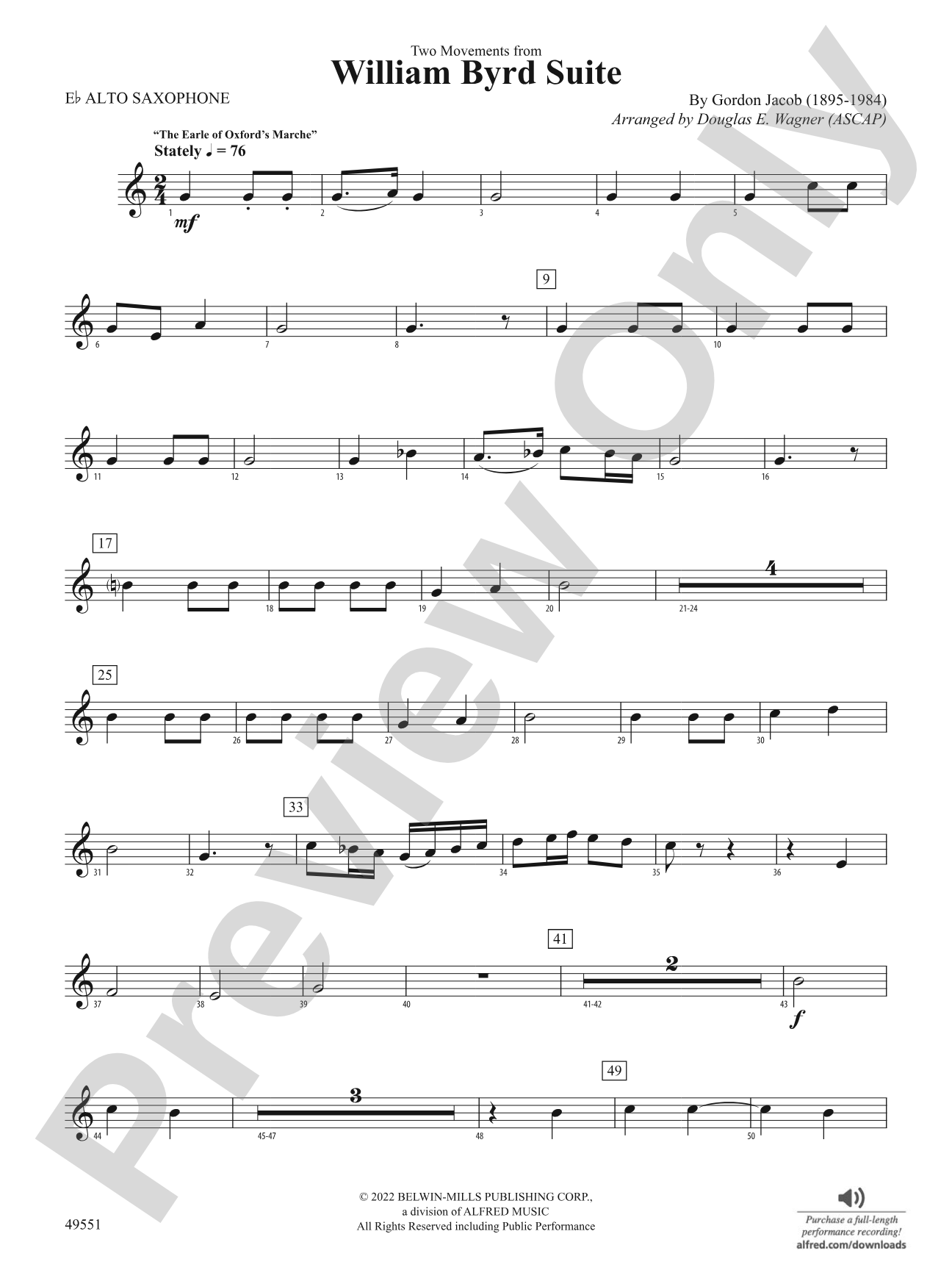 Two Movements from William Byrd Suite: E-flat Alto Saxophone