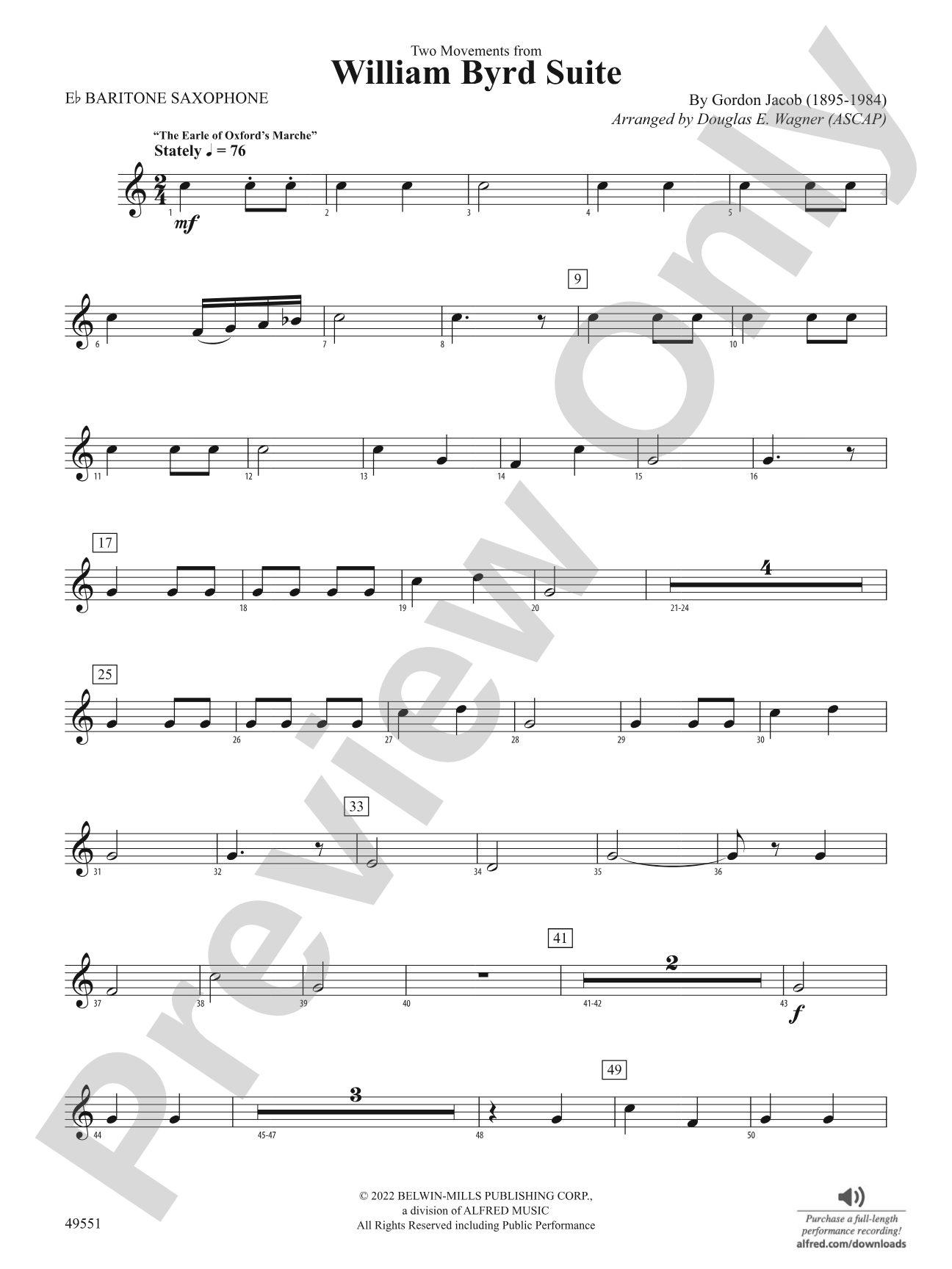 Two Movements from William Byrd Suite: E-flat Baritone Saxophone