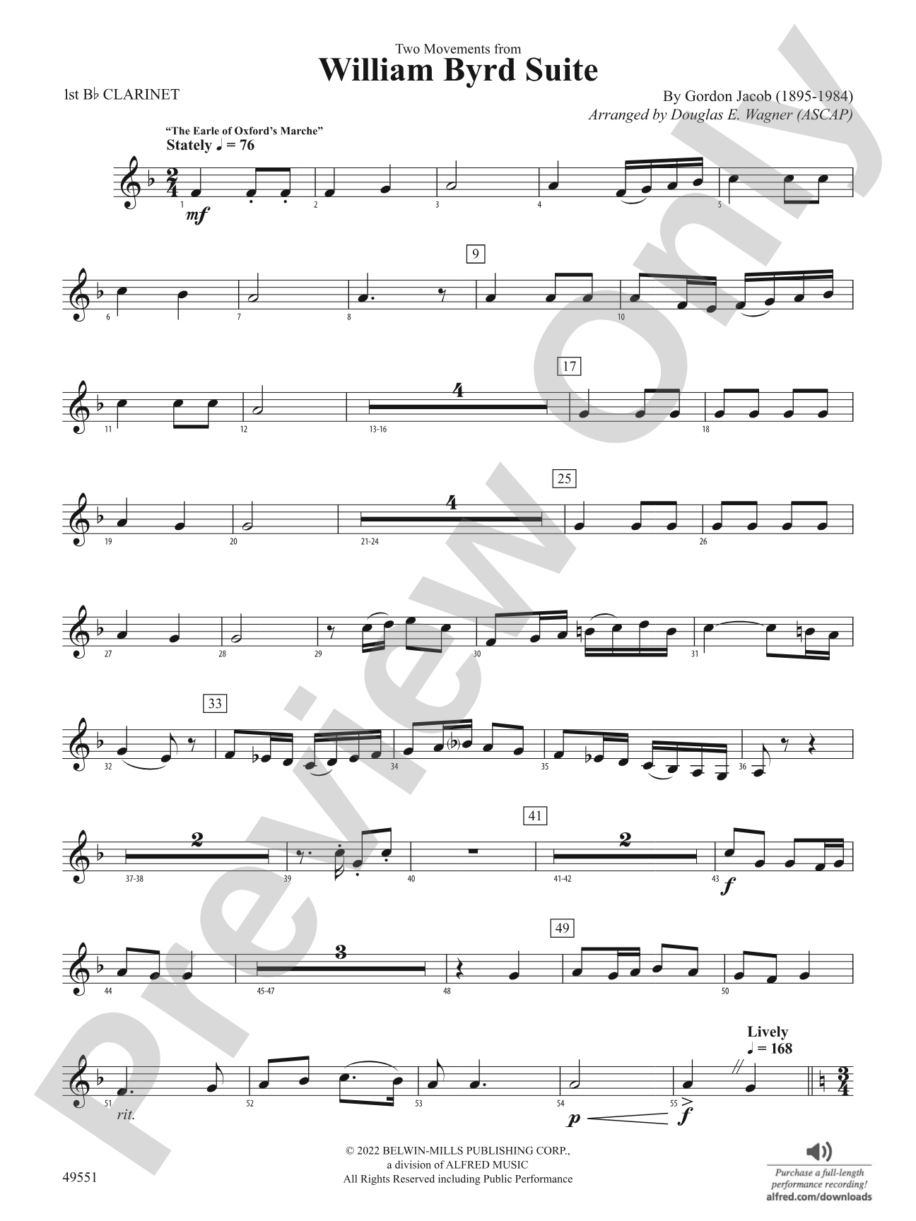 Two Movements from William Byrd Suite: 1st B-flat Clarinet