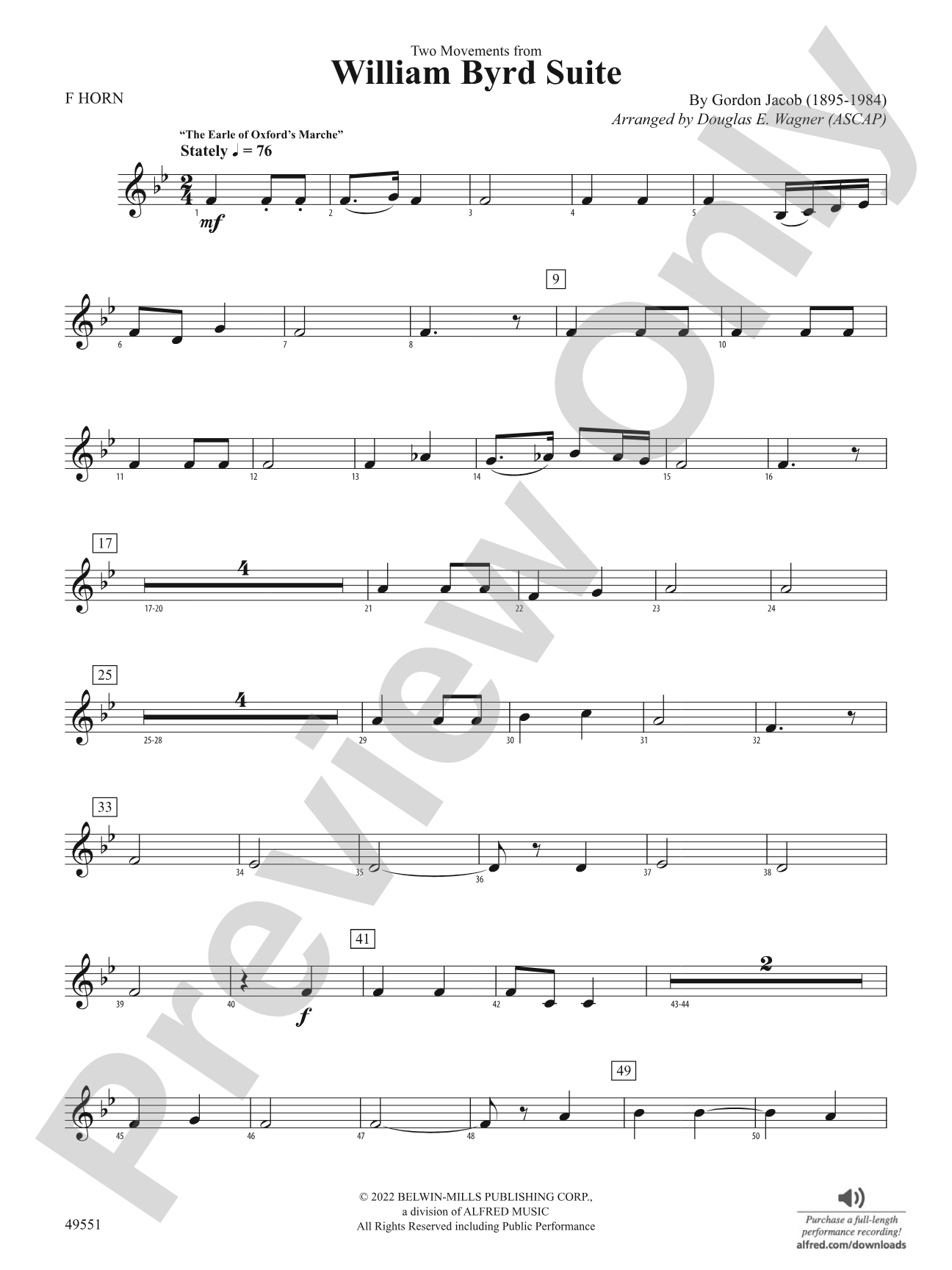 Two Movements from William Byrd Suite: 1st F Horn