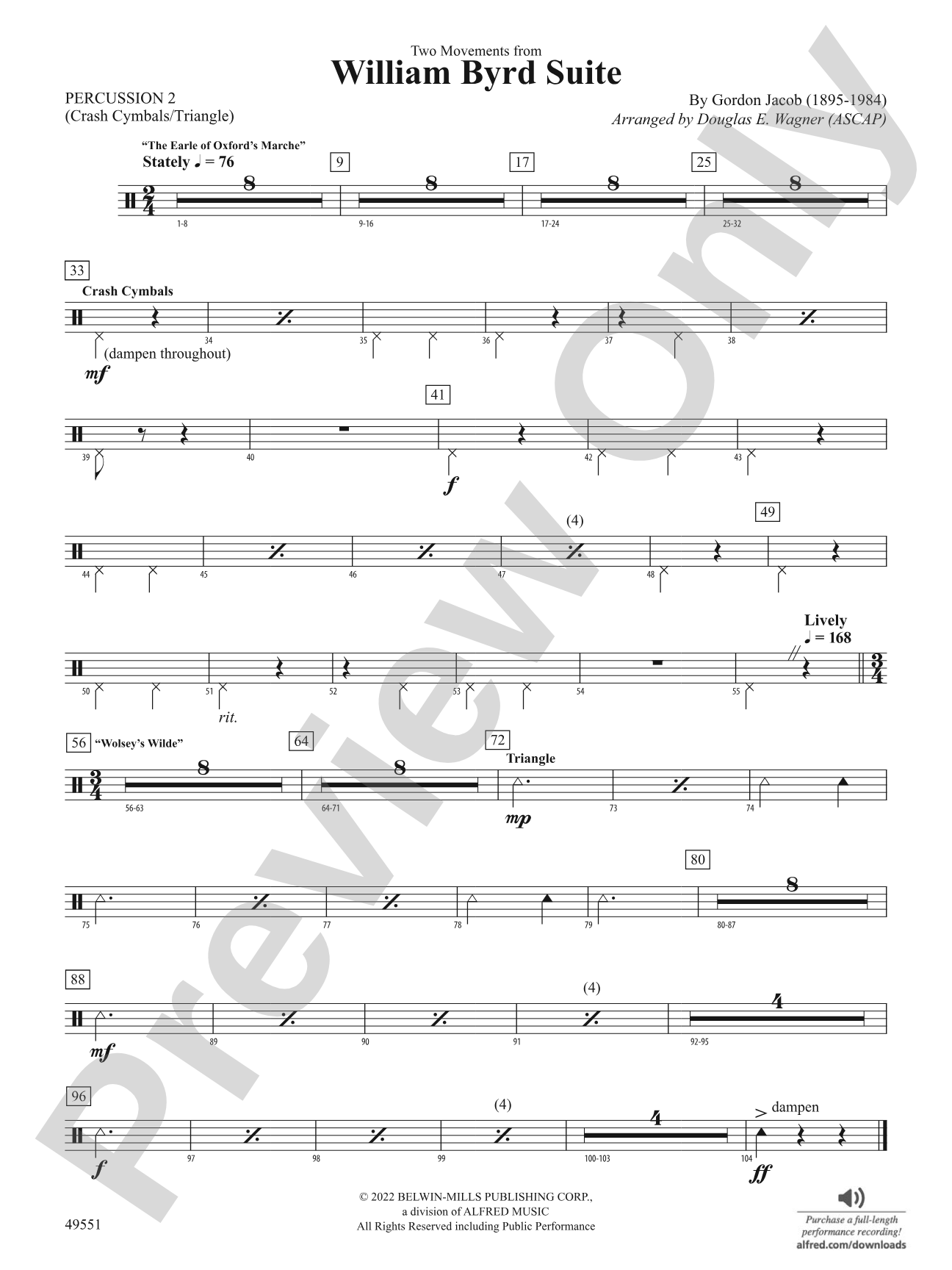 Two Movements from William Byrd Suite: 2nd Percussion