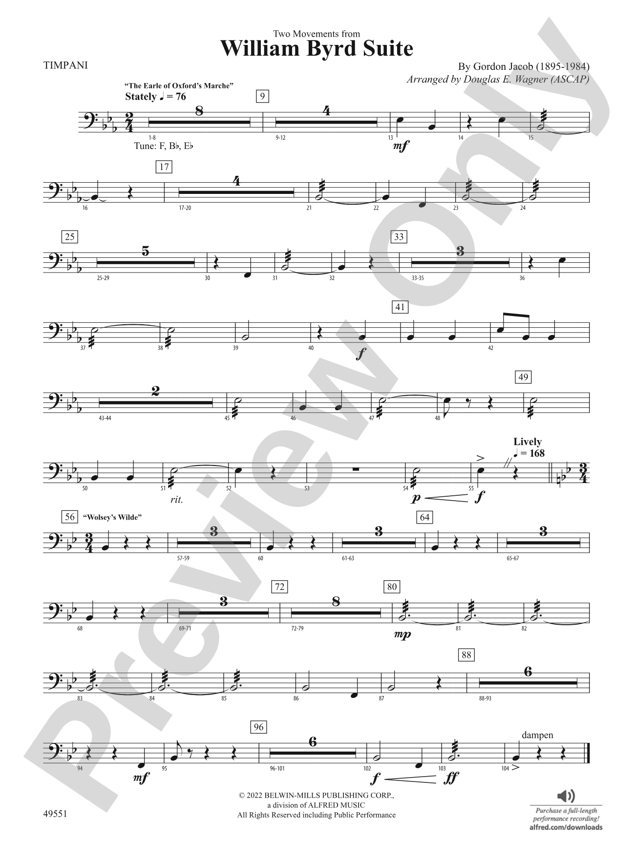 Two Movements from William Byrd Suite: Timpani