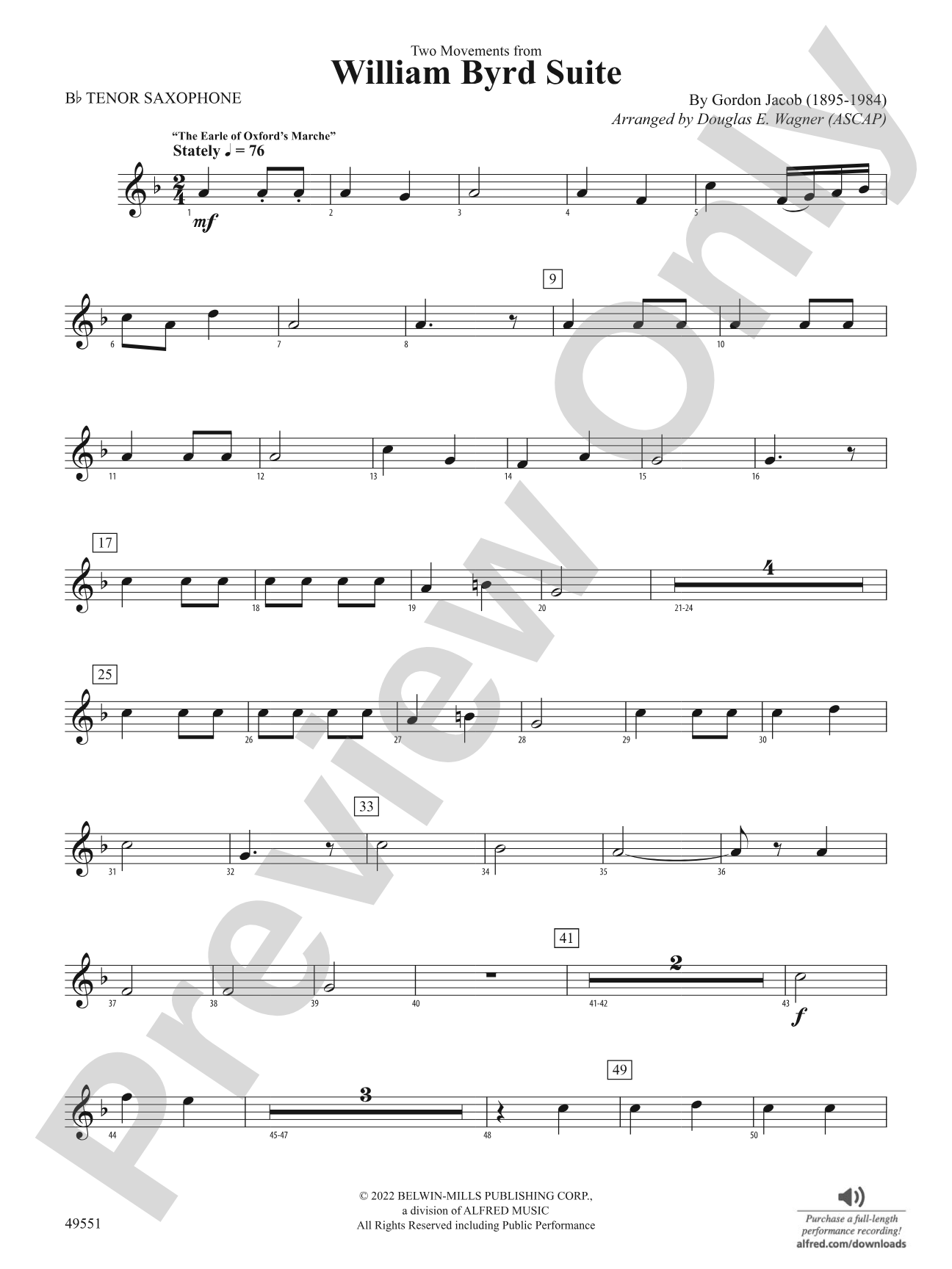 Two Movements from William Byrd Suite: B-flat Tenor Saxophone