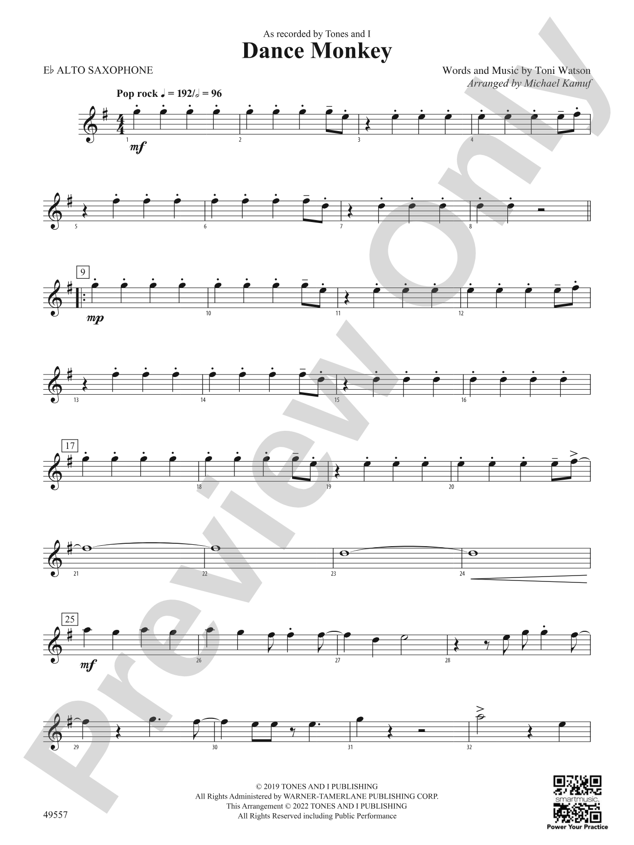 Dance Monkey: E-flat Alto Saxophone