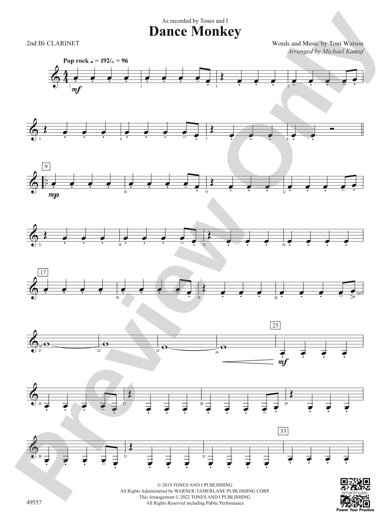Dance Monkey: 2nd B-flat Clarinet