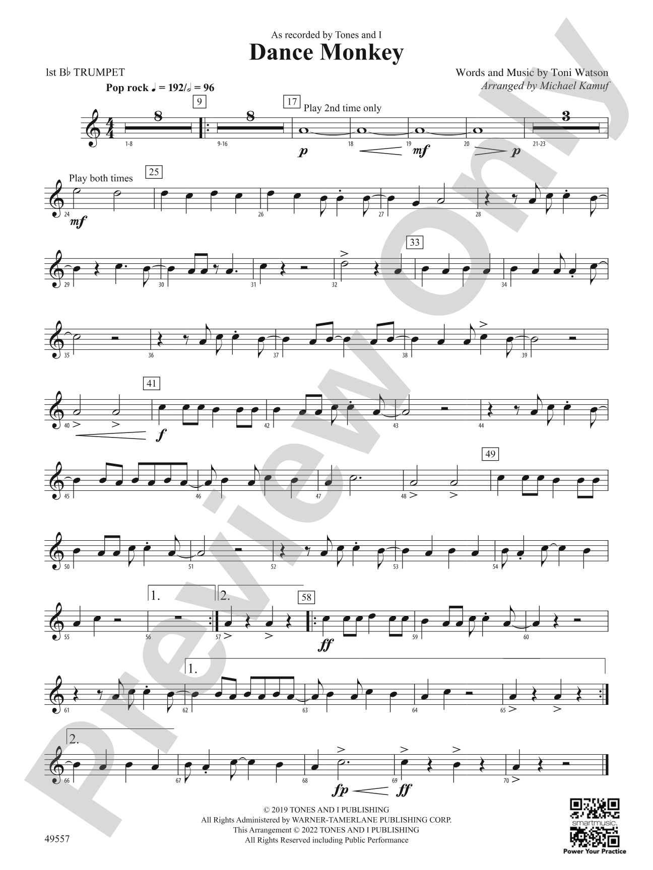 Dance Monkey: 1st B-flat Trumpet