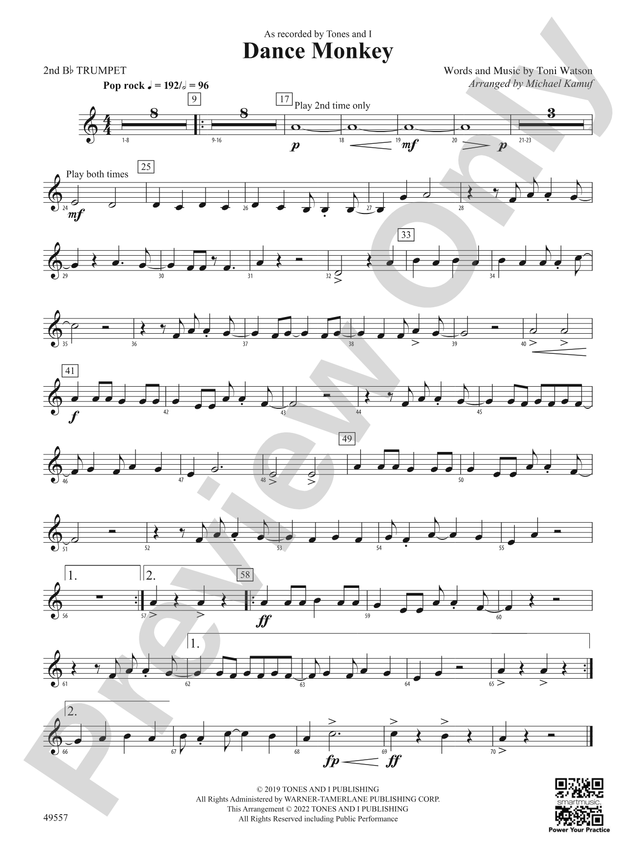 Dance Monkey: 2nd B-flat Trumpet