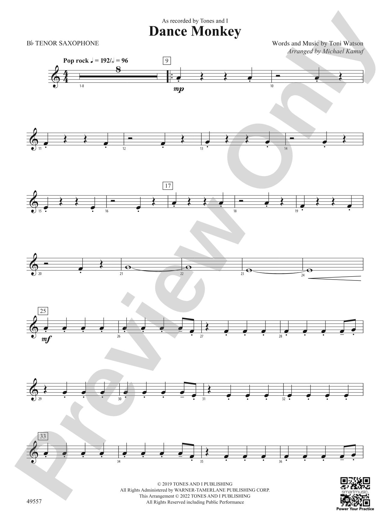 Dance Monkey: B-flat Tenor Saxophone