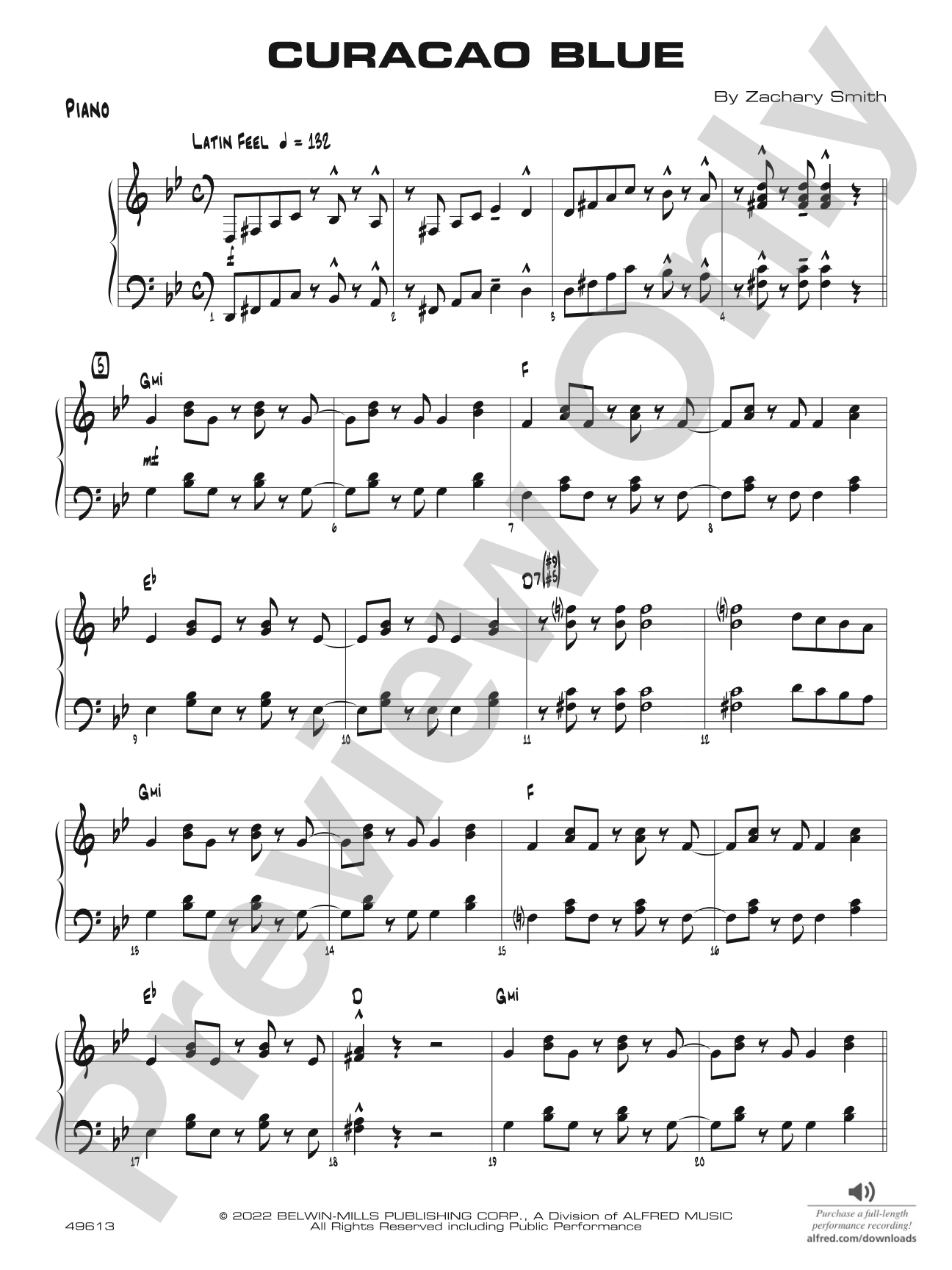 Curacao Blue: Piano Accompaniment