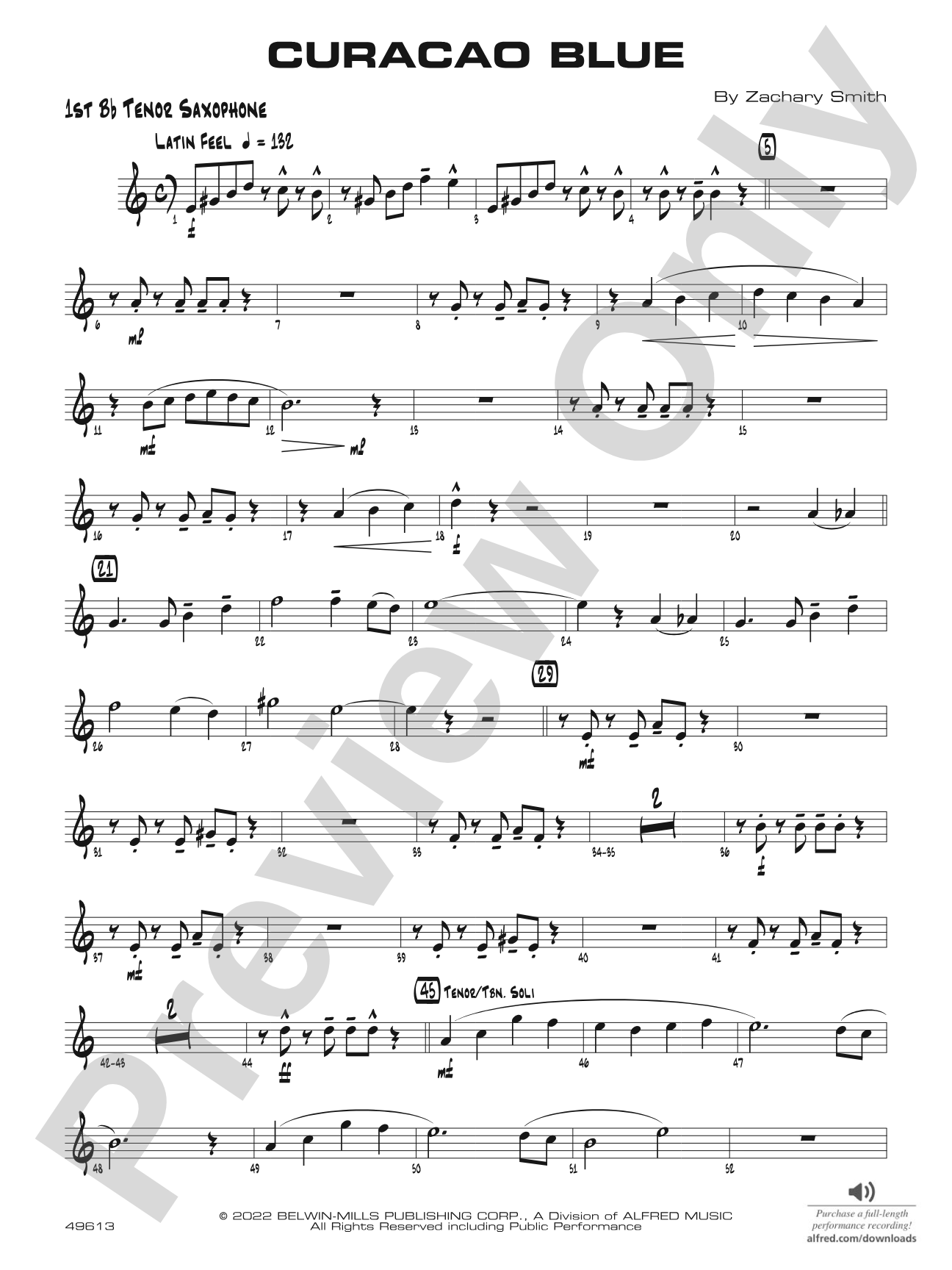 Curacao Blue: B-flat Tenor Saxophone