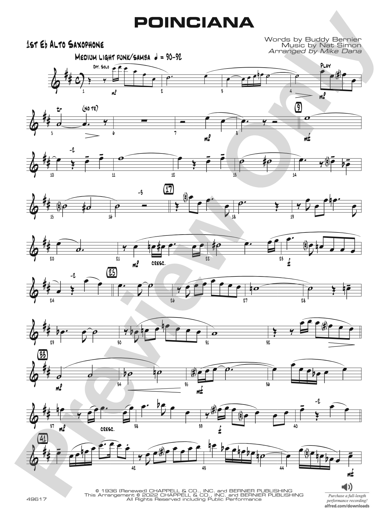 Poinciana: E-flat Alto Saxophone