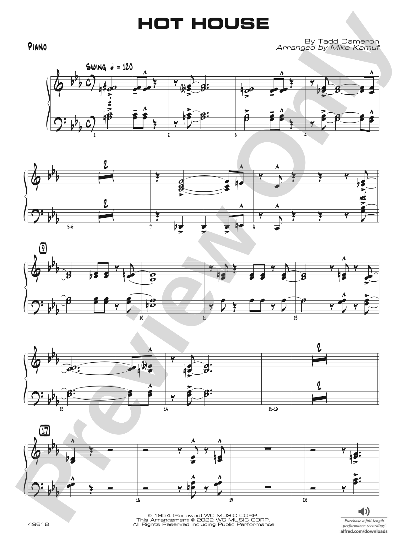 Hot House: Piano Accompaniment
