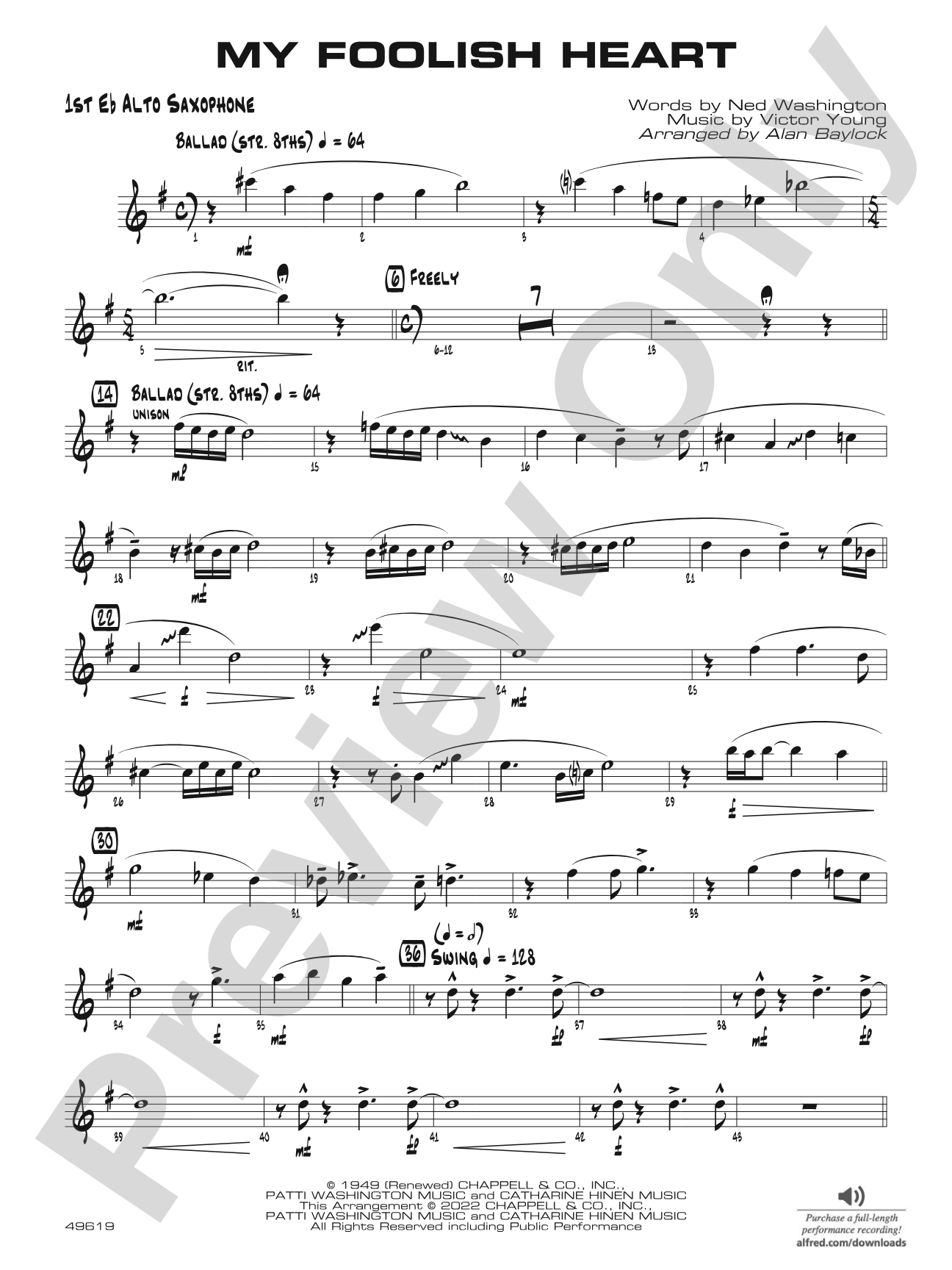 My Foolish Heart: E-flat Alto Saxophone