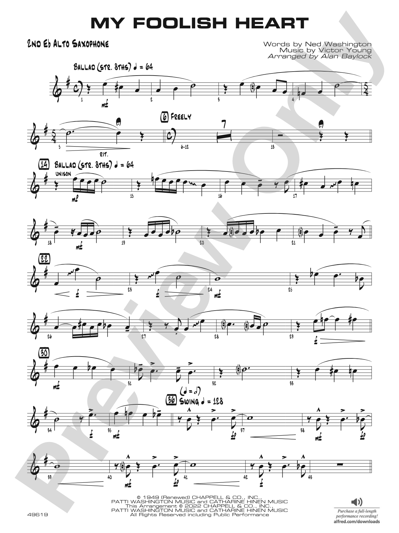 My Foolish Heart: 2nd E-flat Alto Saxophone