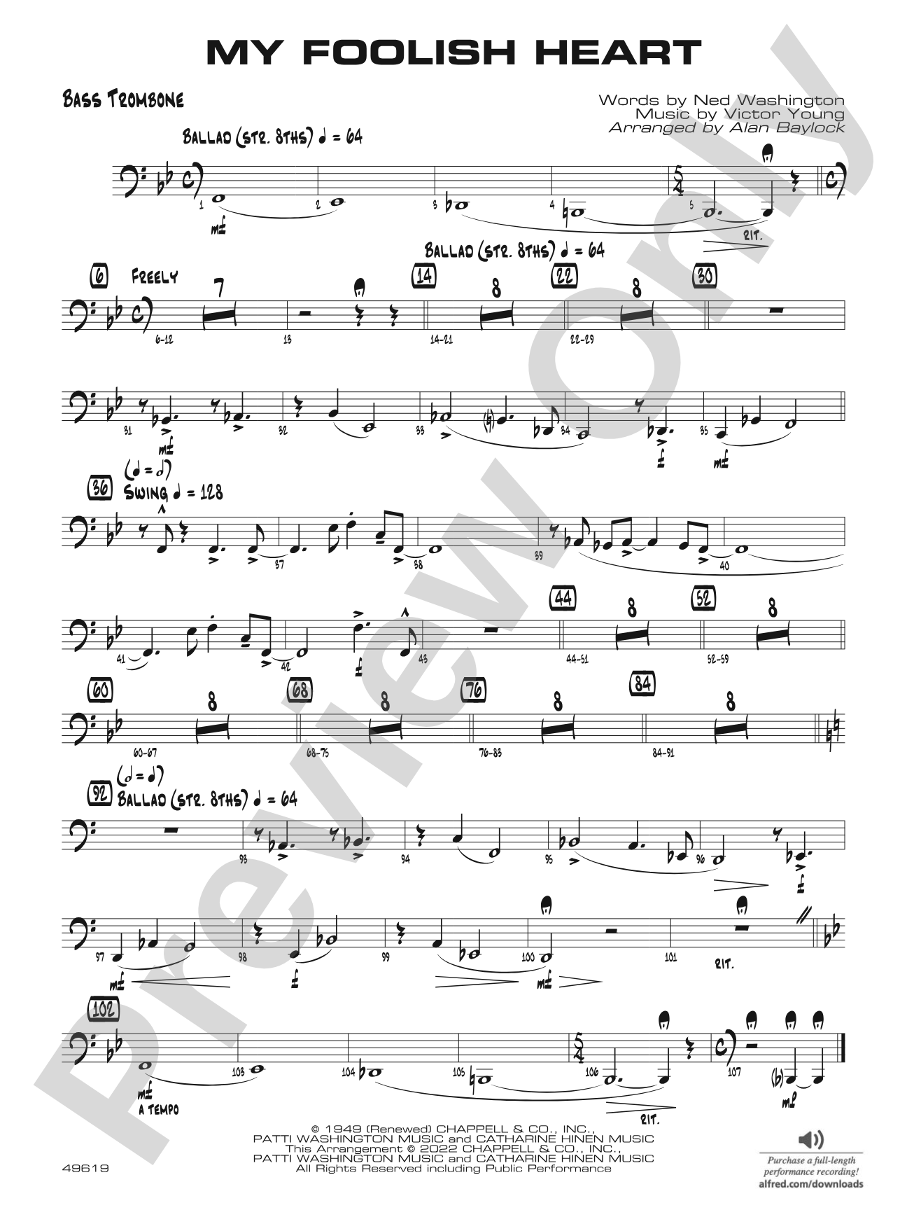 My Foolish Heart: Bass Trombone