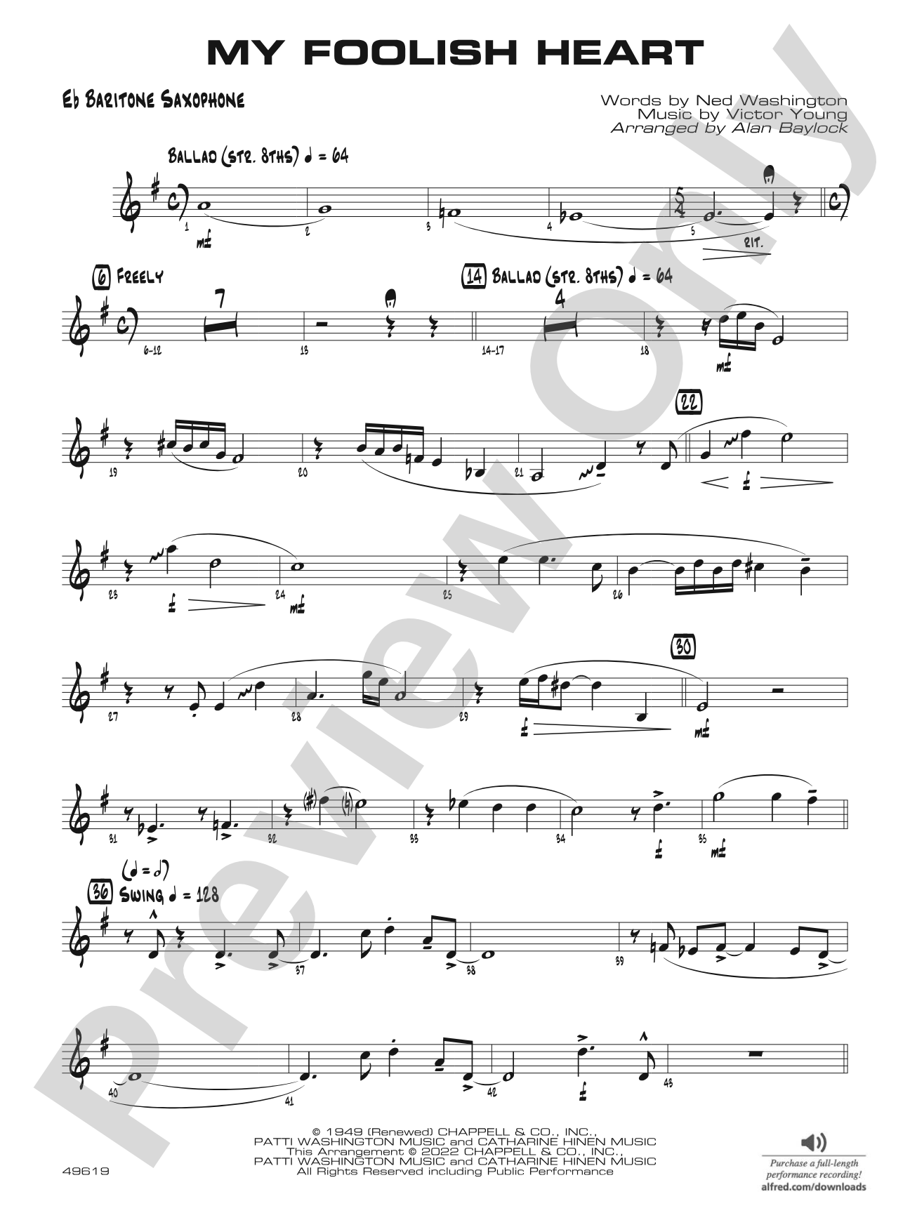 My Foolish Heart: E-flat Baritone Saxophone