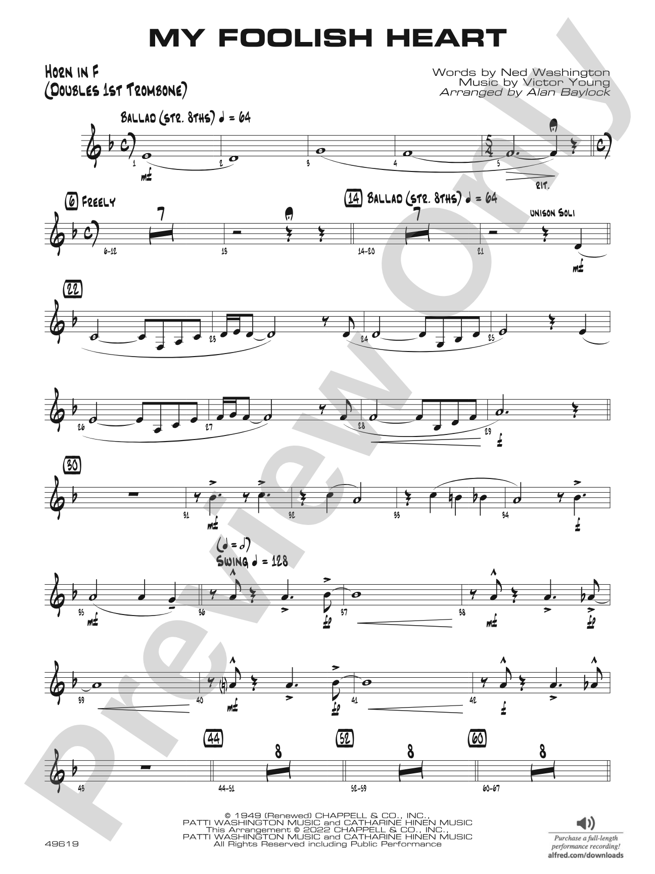 My Foolish Heart: 1st F Horn