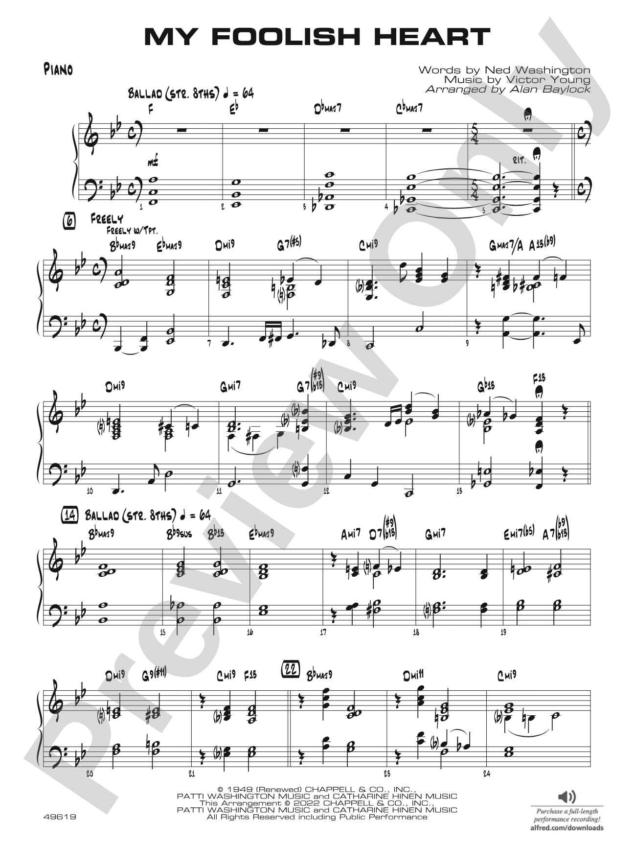 My Foolish Heart: Piano Accompaniment